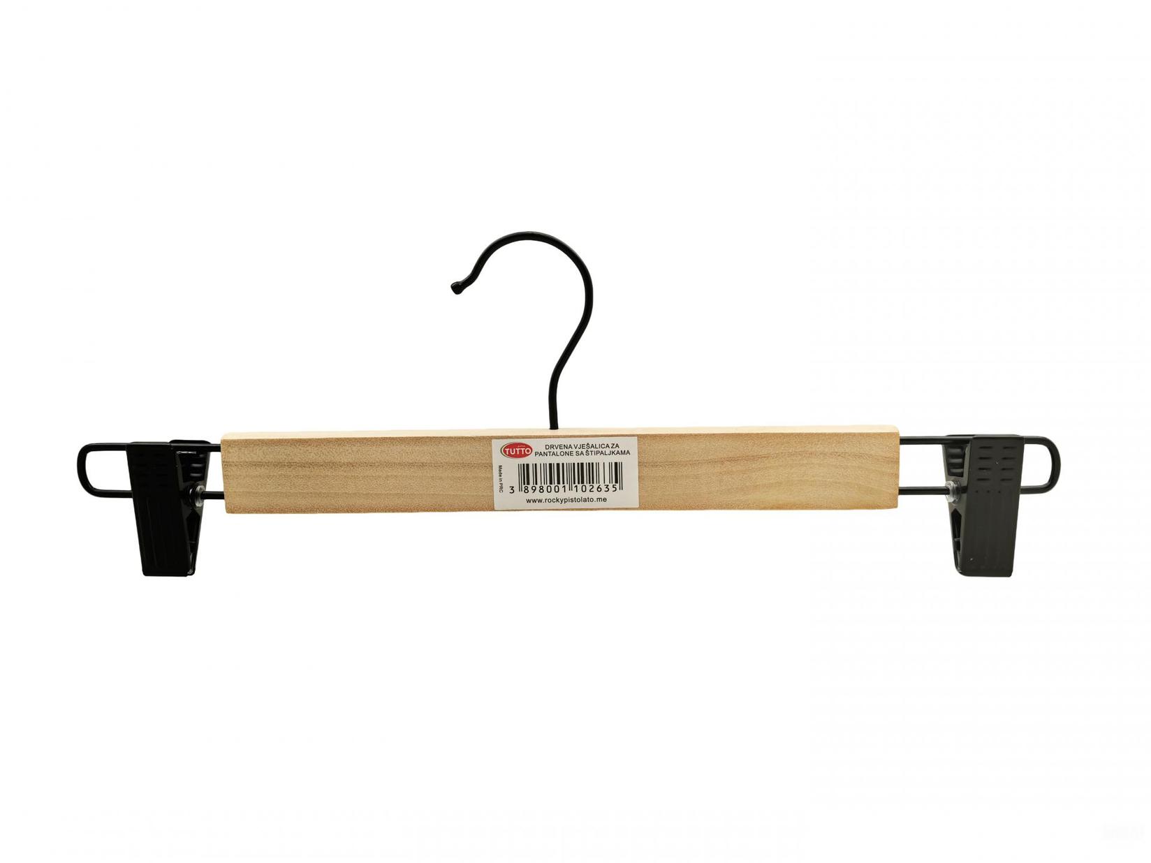 Drvena vješalica za pantalone sa štipaljkama 682303B