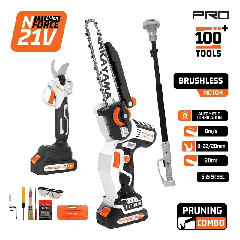 Nikaolaou Set akumulatorska testera 21V 2x2Ah, makaze za grane i produžetak 1.9 m