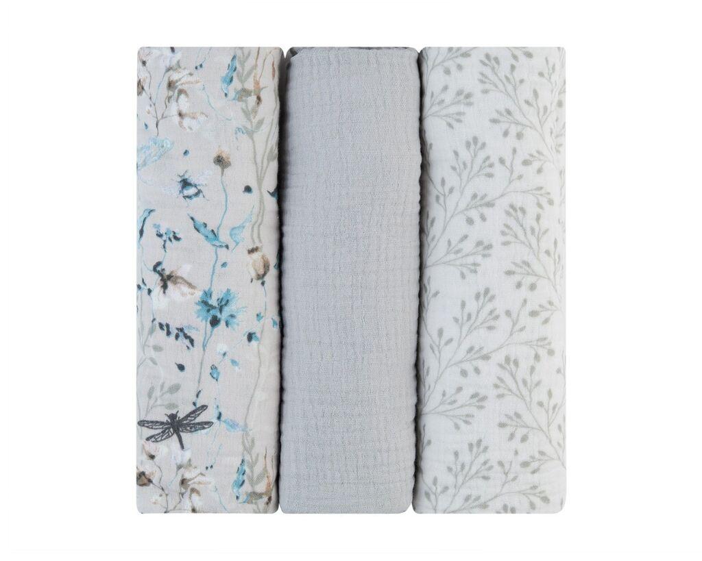 Kikka Boo Muslin Set Za Povijanje 3 Kom 100X100 Cm Dreamy Fields, Siva