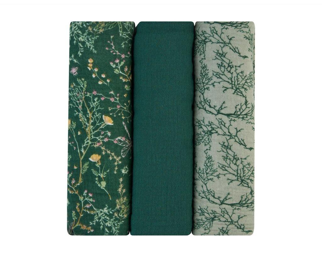 Kikka Boo Muslin Set Za Povijanje 3 Kom 100X100 Cm Secret Garden, Zelena