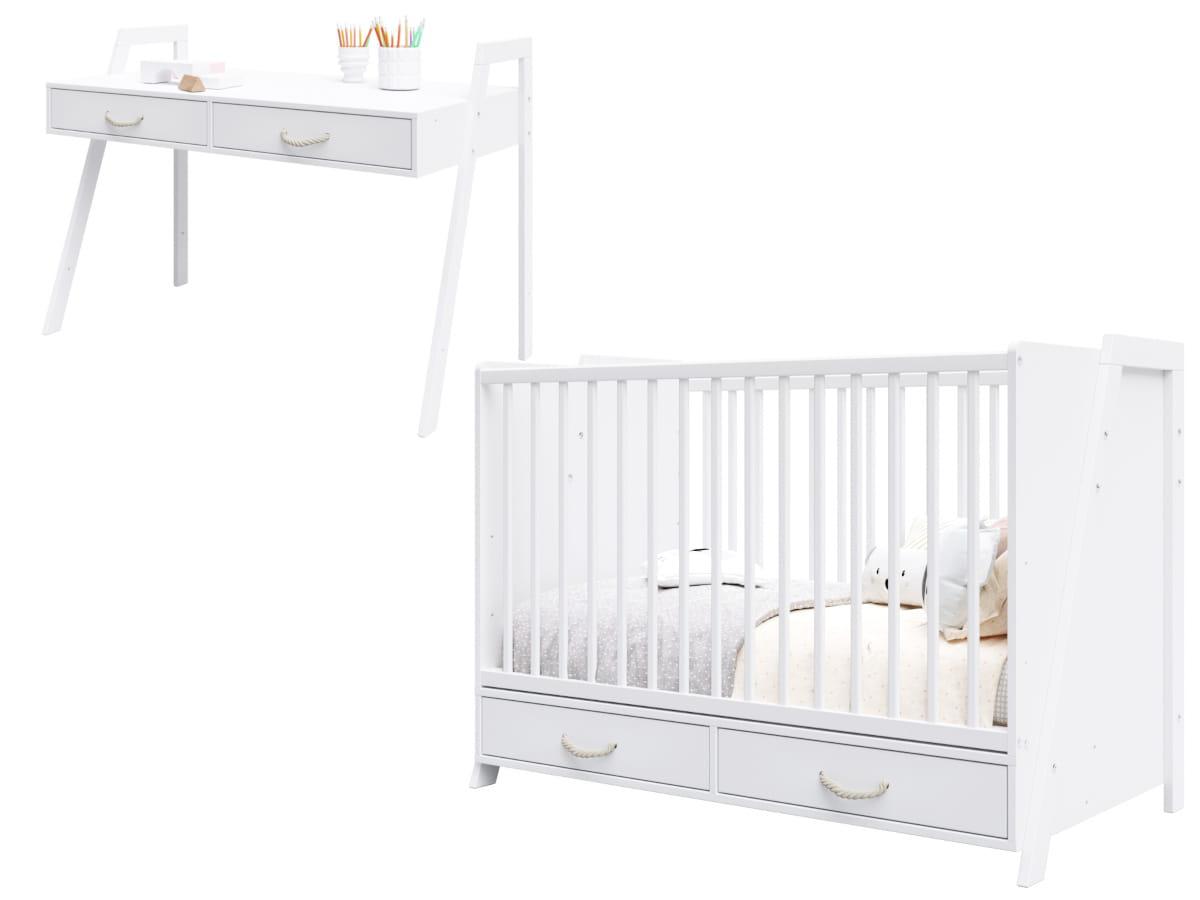 Lettino Dječji krevet s ladicom 2u1 Luna 120x60cm, Bijela