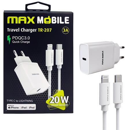 Maxmobile Punjač kućni TR207 PD QC 3.0 2U1 TYPE C + kabl, MFI 20W, Bijela