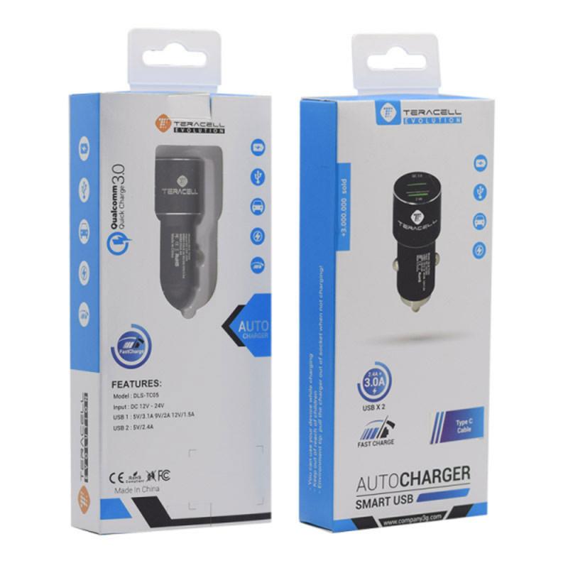 Teracell Evolution TC-06 Auto punjač, Tip C, Brzi, 2 USB, 3.1A