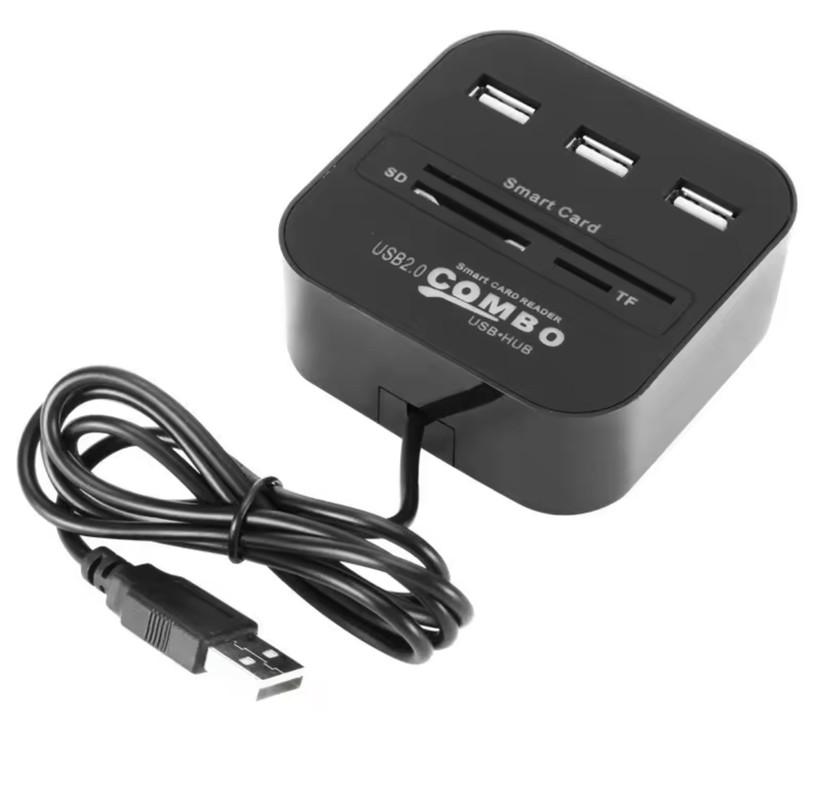 JWD-U35 USB Hub 2.0 + Čitač kartica Combo, Crni