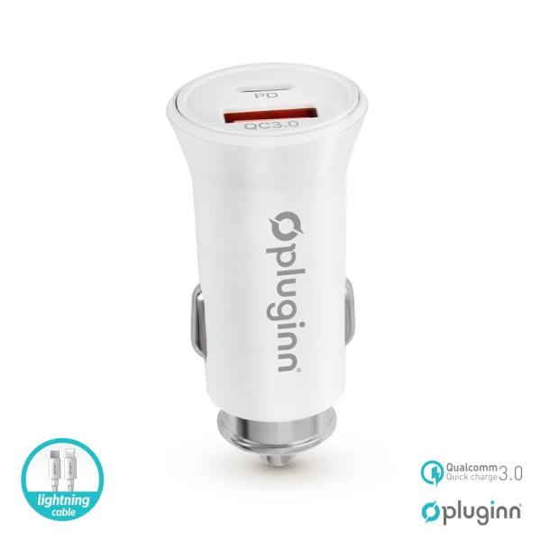 Pluginn PI-21S Auto punjač, PD 20W, QC 3.0, 18W, Tip C, Bijeli