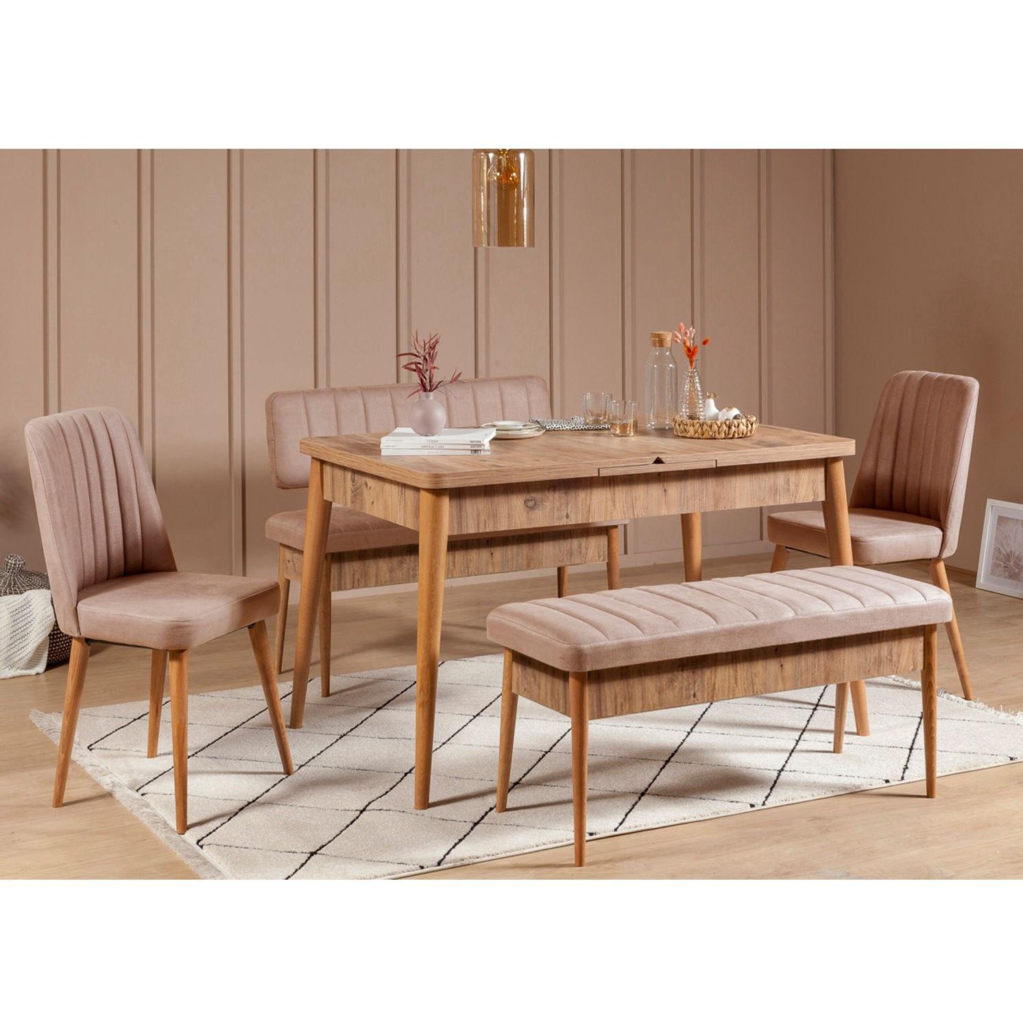 Hanah Home Set trpezarijski sto, 2 trpezarijske stolice i 2 klupe Vina Bež