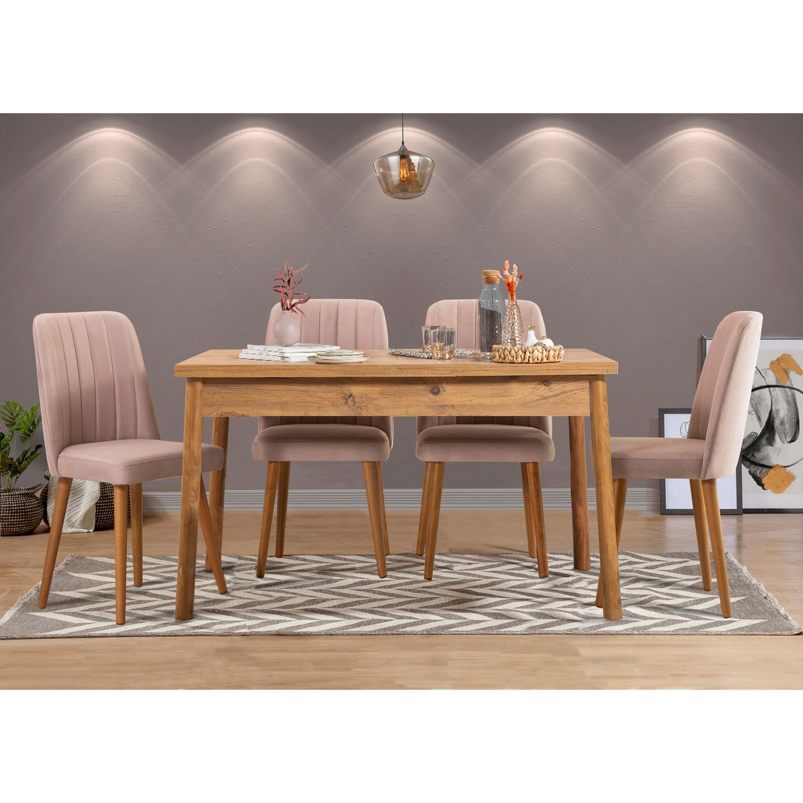 Hanah home Set trpezarijski sto i 4 trpezarijske stolice Costa Atlantice Bež