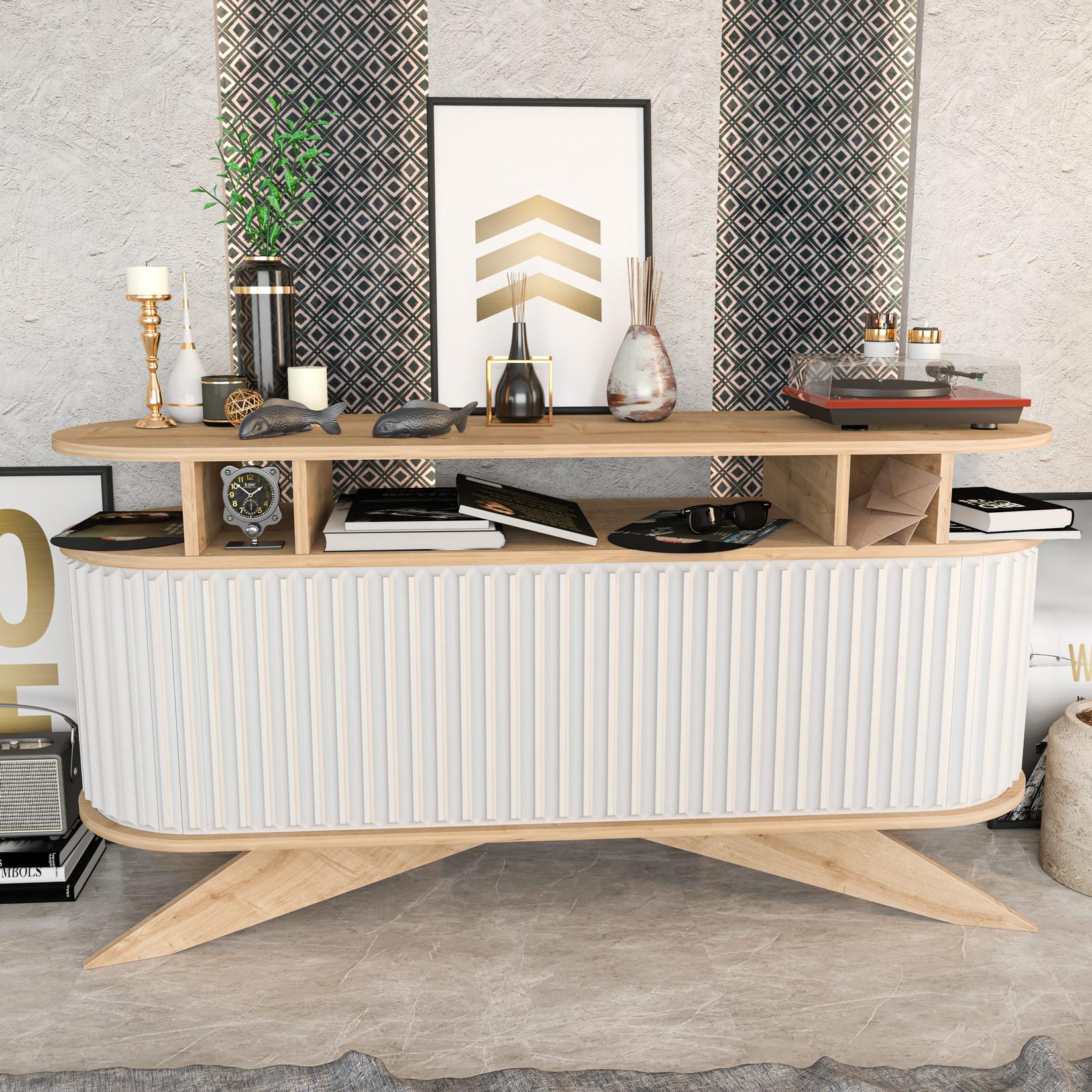 Hanah home Polica 150x75x43cm Hrast-Bijela
