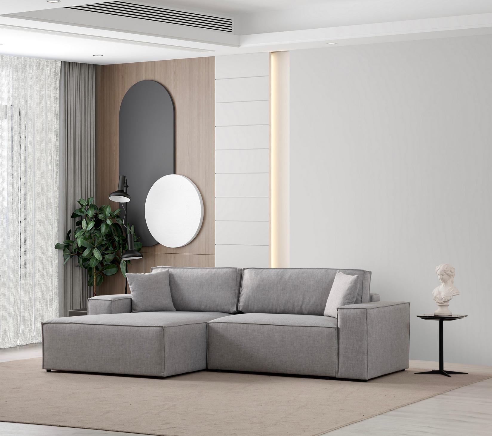 Atelier del Sofa Ugaona garnitura Pirlo 145x43x206cm Svetlosiva
