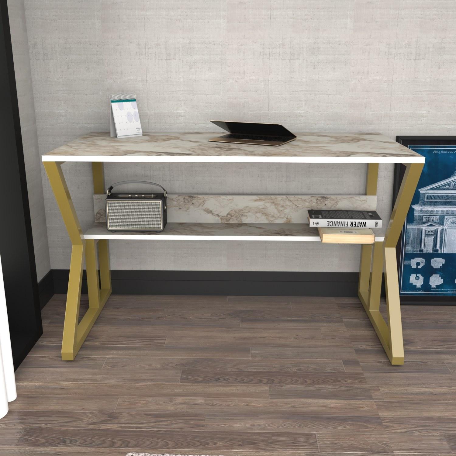 Hanah home Radni sto 120x72,8x60cm Bijelo-Zlatni