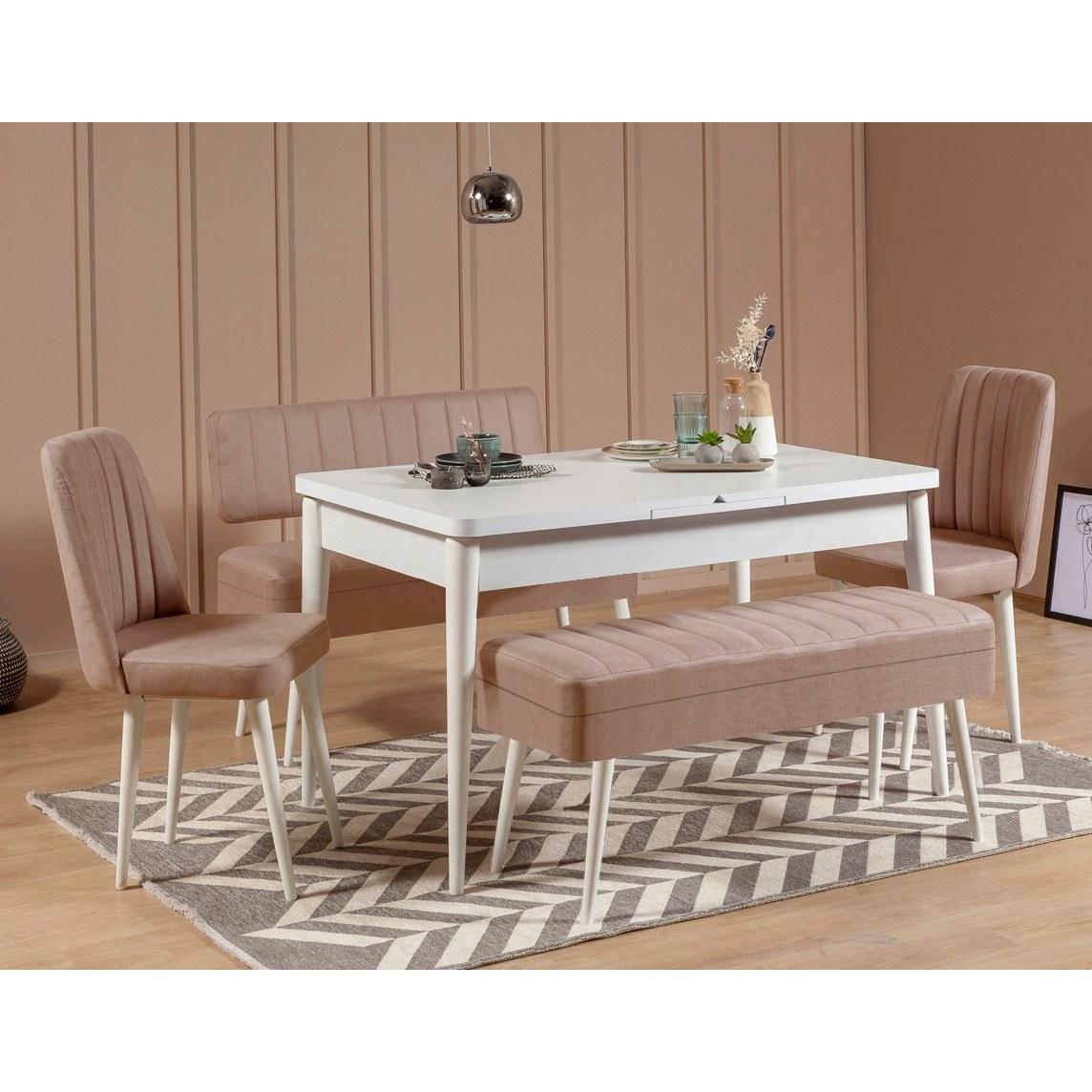 Hanah Home Set trpezarijski sto, 2 trpezarijske stolice i 2 klupe Vina 0900 Bijelo-Bež