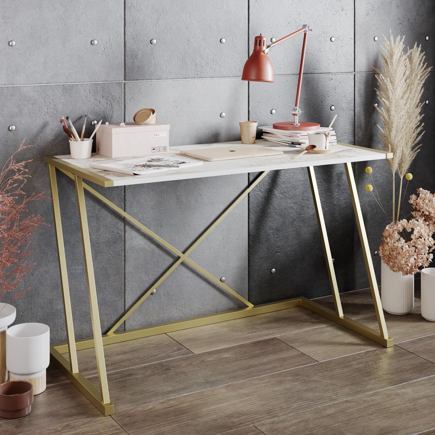 Hanah home Radni sto 120x75x60​cm Bijelo-Zlatni