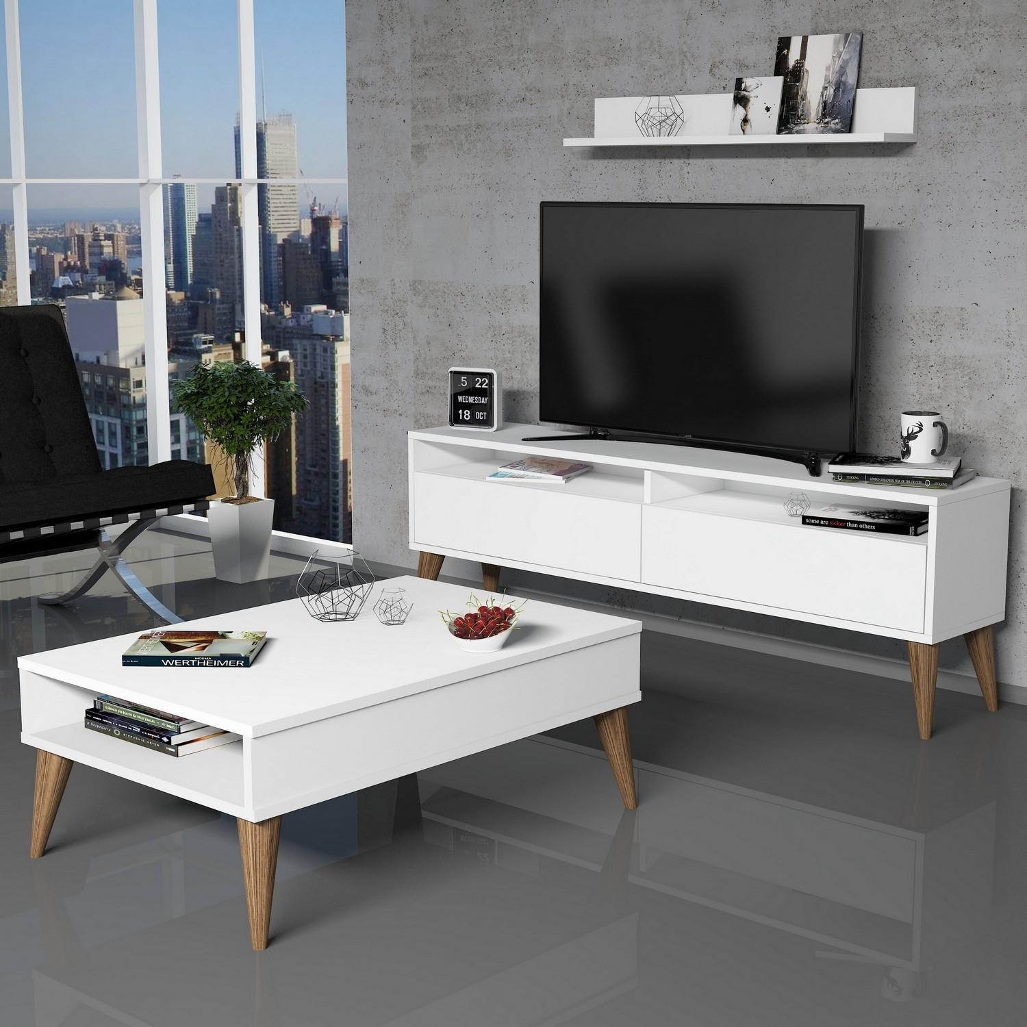 Hanah Home Set TV Komoda i klub sto Bijeli