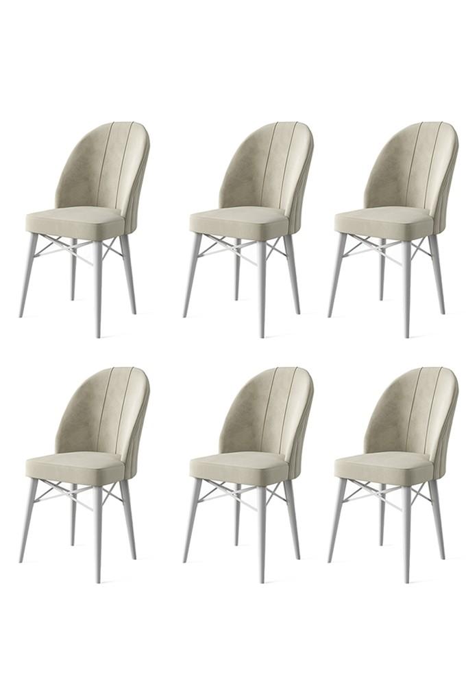 Hanah Home Set 6 trpezarijskih stolica Ritim Krem-Bijeli