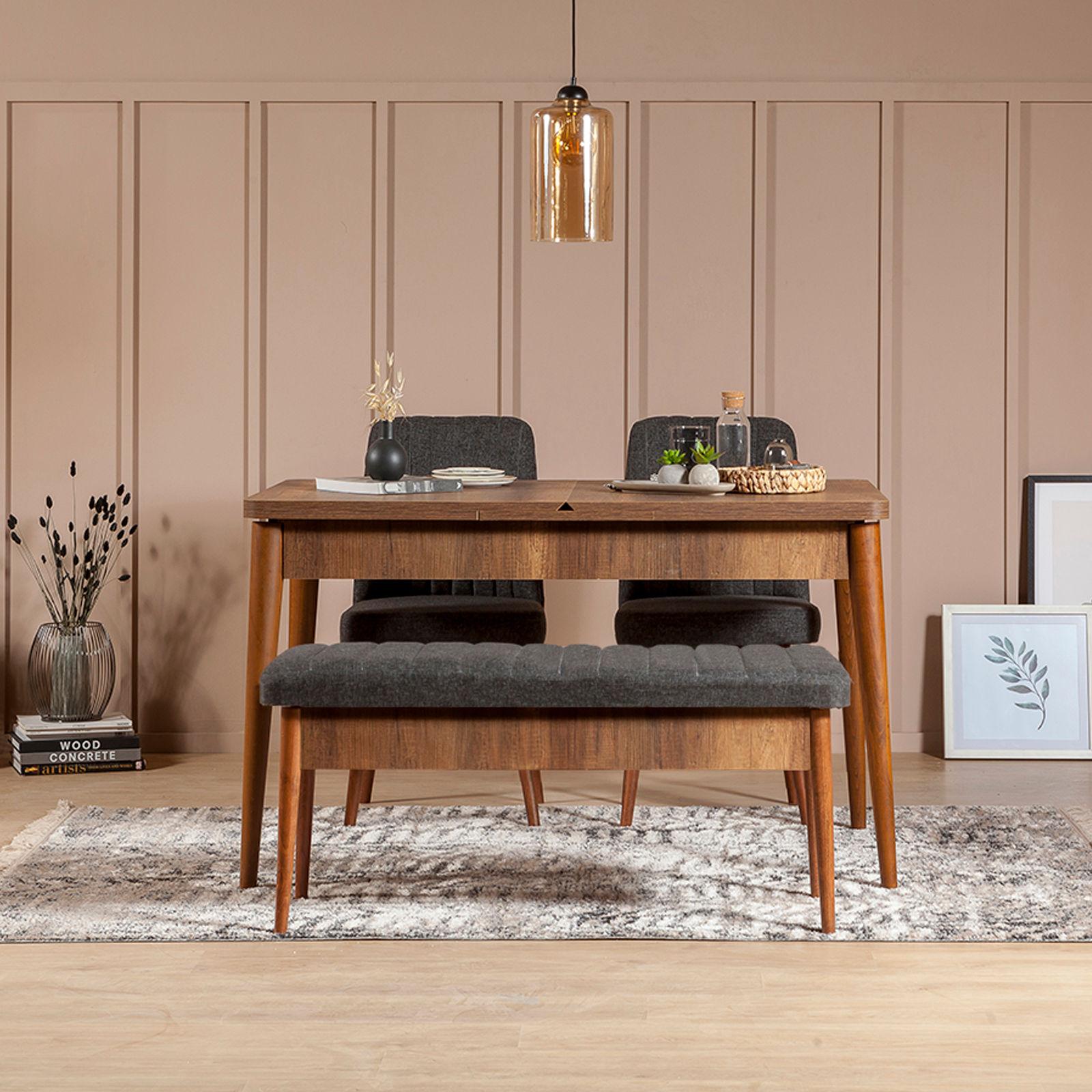 Hanah Home Set trpezarijski sto, 2 trpezarijske stolice i klupa Vina 1053 Orah