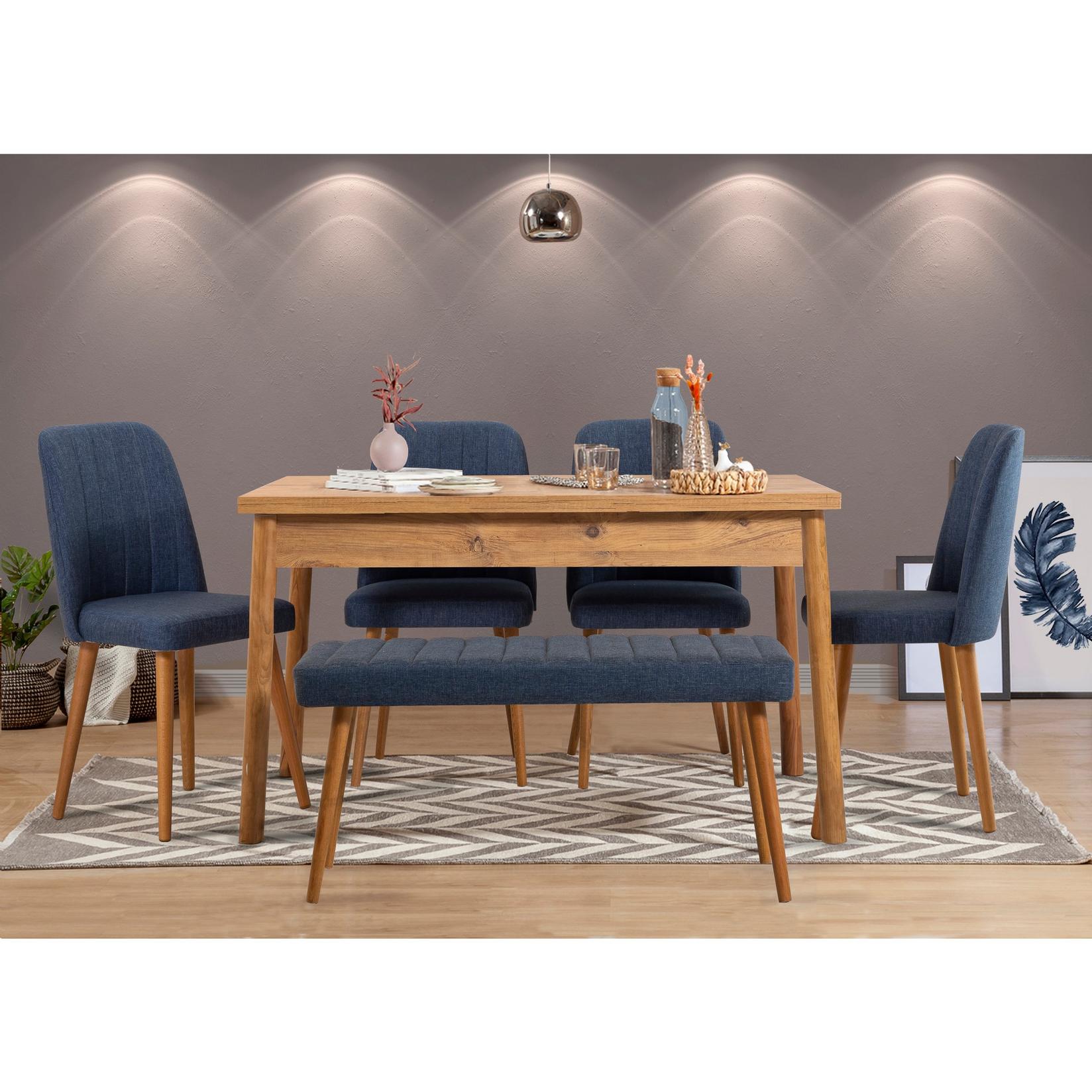 Hanah home Set trpezarijski sto, 4 trpezarijske stolice i klupa Costa Atlantic Bež-Teget