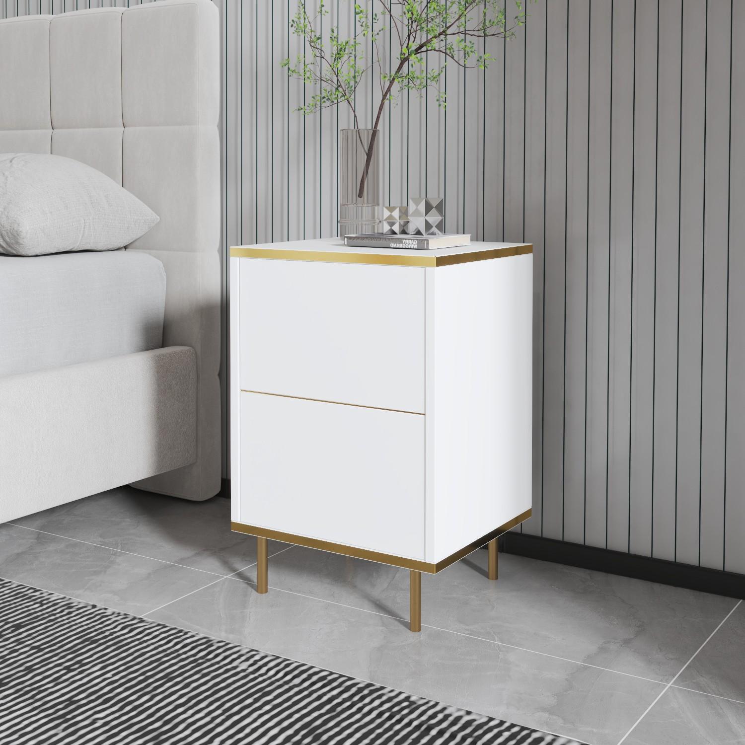 Hanah Home Noćni ormarić Imaj 40x60x35cm Bijelo-Zlatni