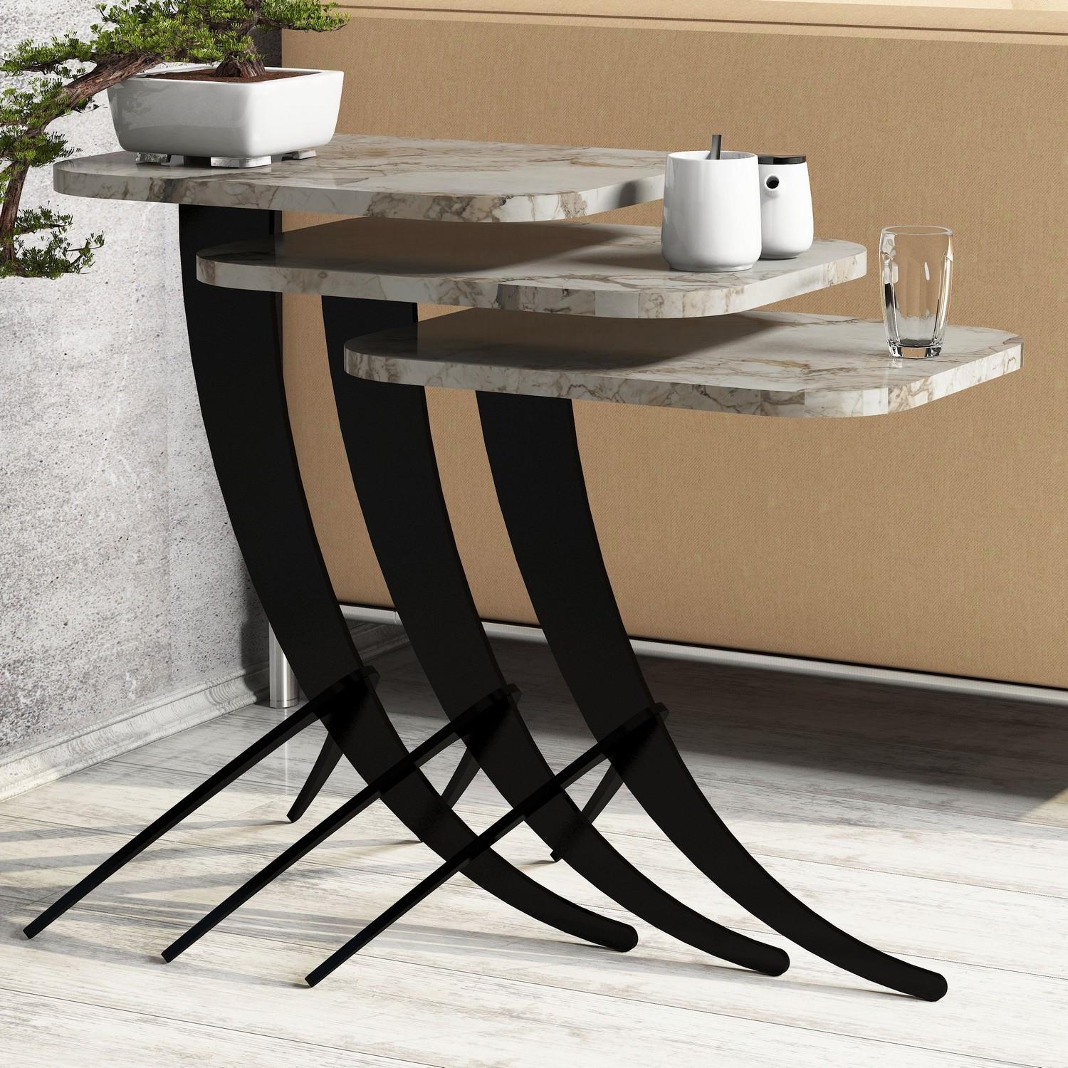 Hanah Home Set klub stolova, 3 komada Pion Bijelo-Crni