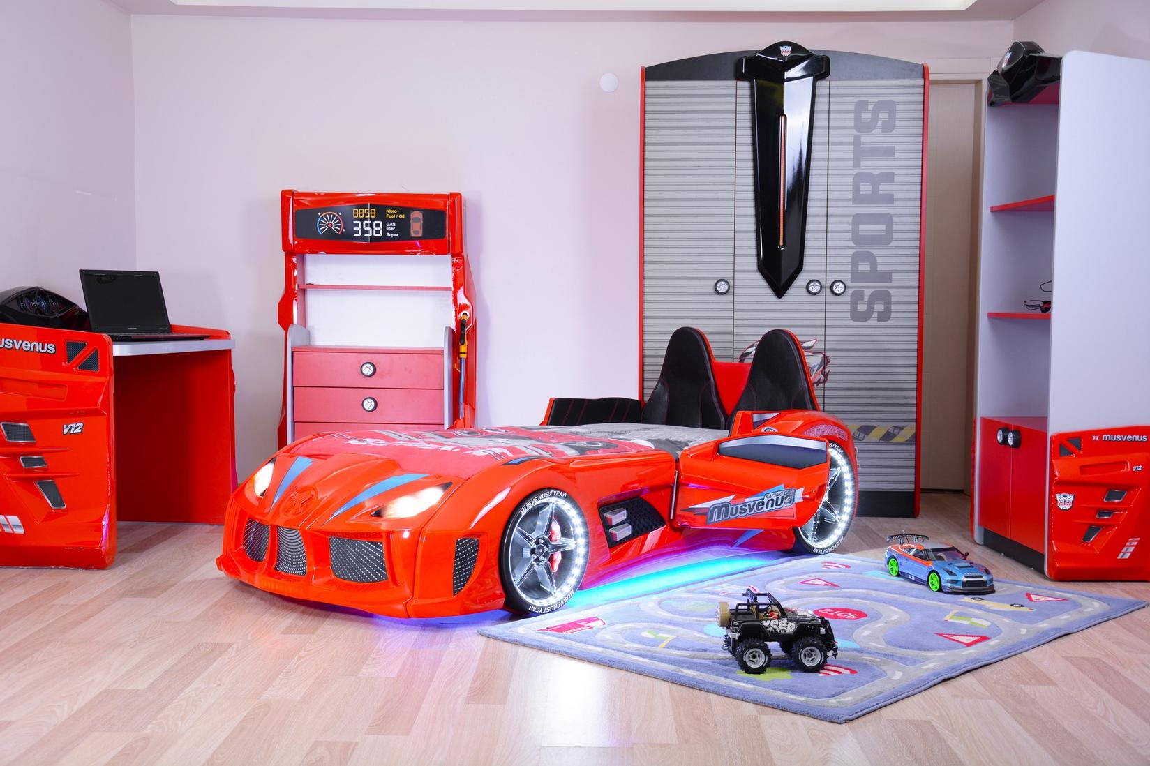 Hanah Home Dečiji krevet - auto 130x60​​x235cm Crni