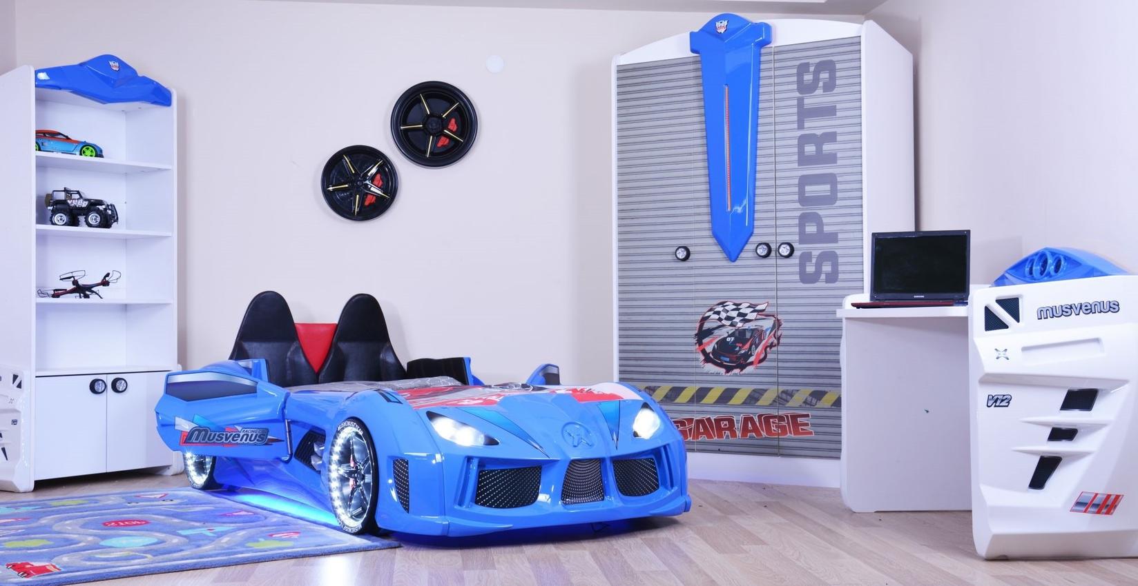 Hanah Home Dečiji krevet - auto 130x60​​x235cm Crni