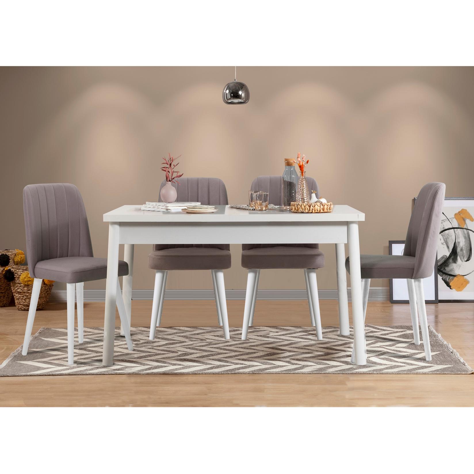 Hanah home Set trpezarijski sto i 4 trpezarijske stolice Costa Bijelo-Sivi