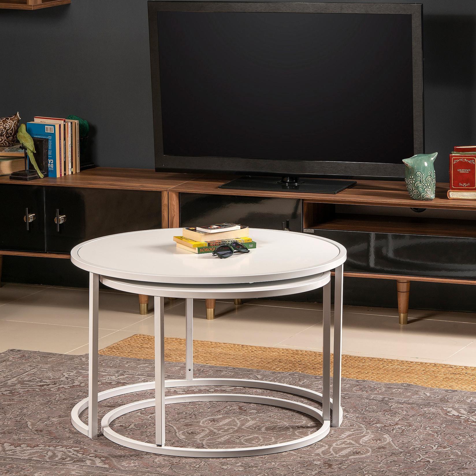 Hanah Home Set klub stolova, 2 komada Tambur Bijeli
