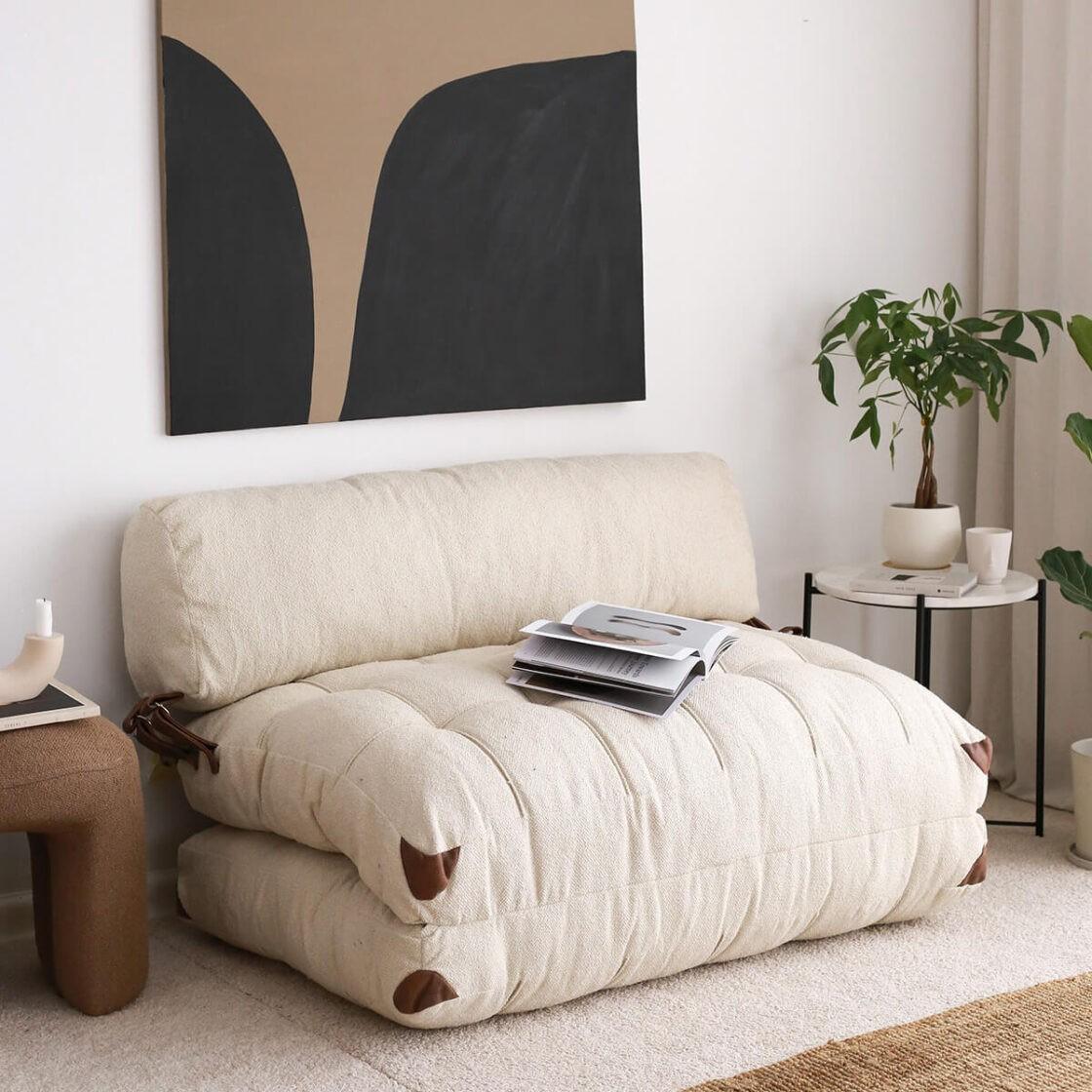 Atelier del Sofa Dvosed na razvlačenje Fold Teddy 2 120x24x75cm Krem