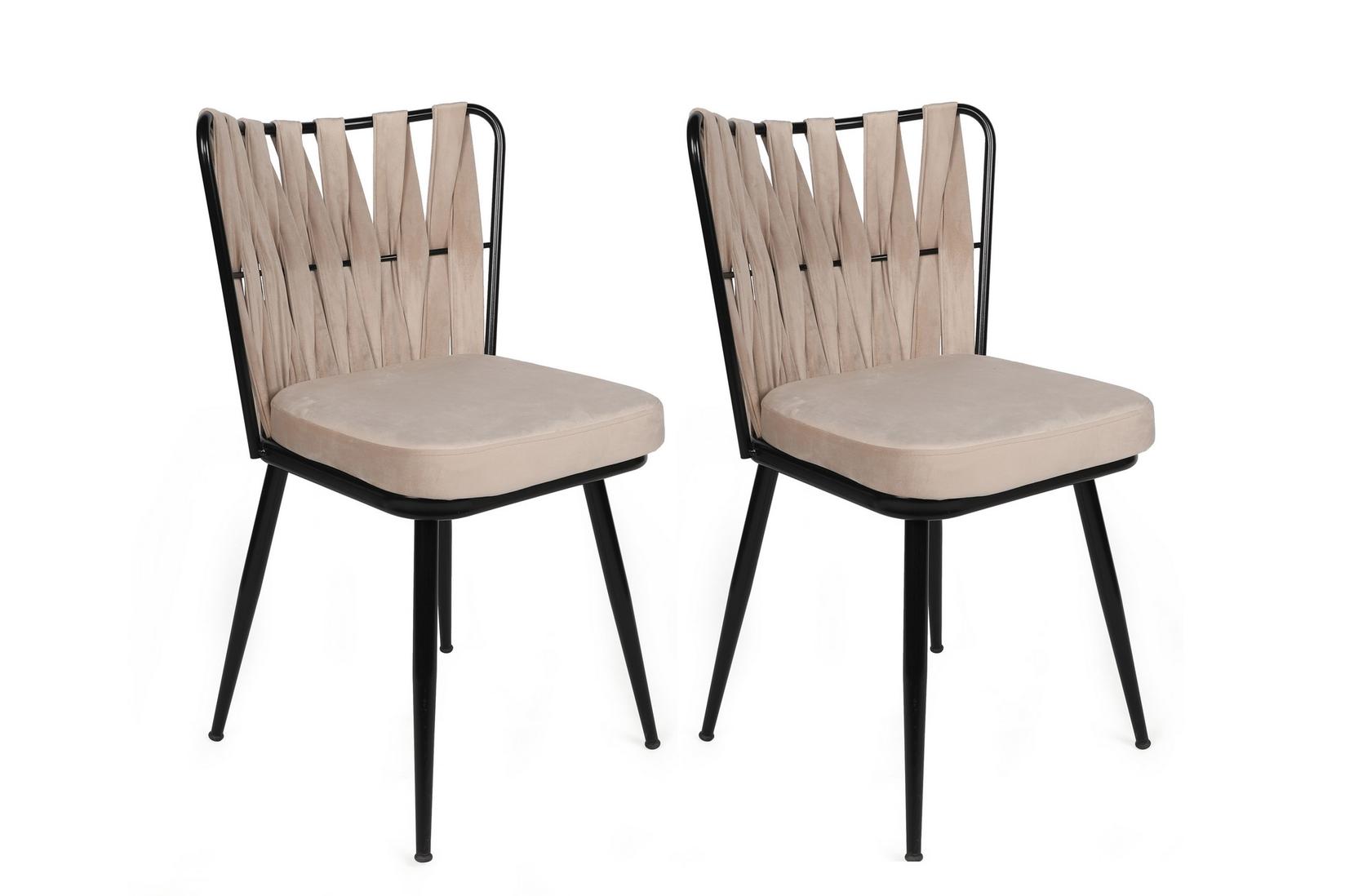Hanah Home Set 2 trpezarijske stolice Krem-Crni