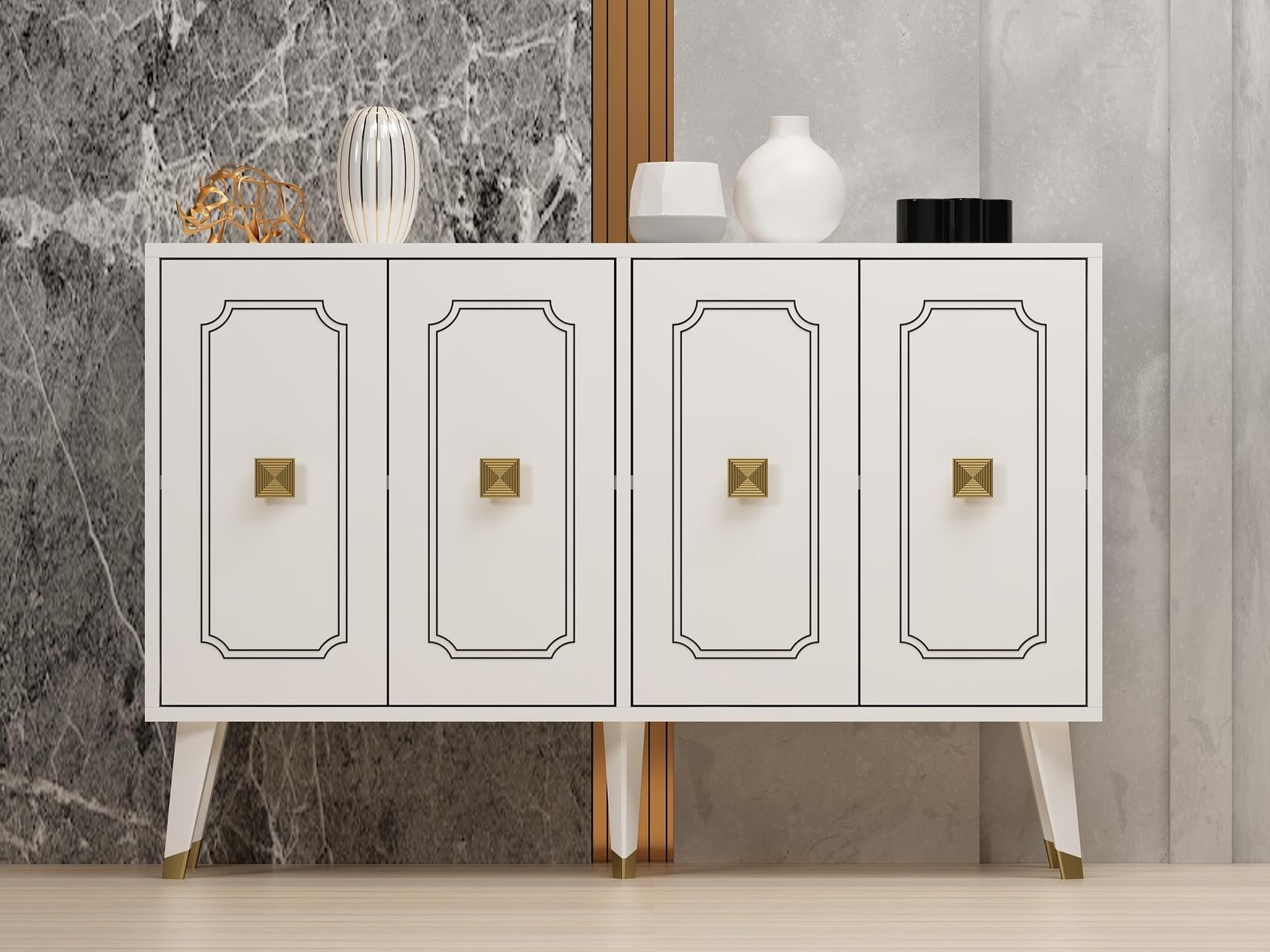 Hanah Home Komoda Roland 120x80x30cm Bijelo-Zlatna