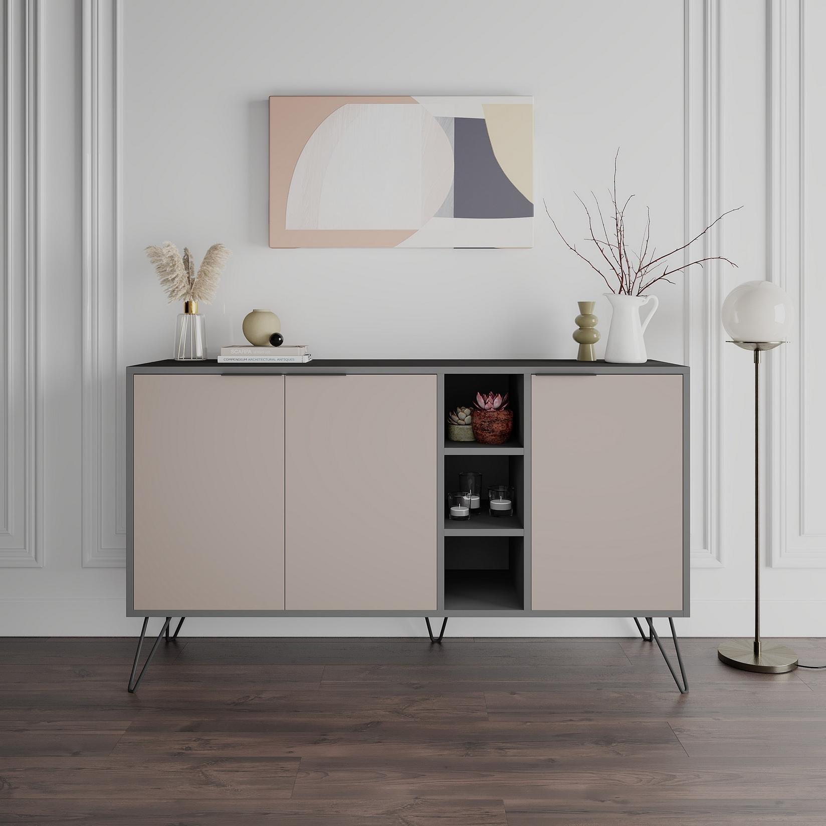 Hanah Home Komoda Clara 142x83x35,6cm Antracit-Svetlobraon