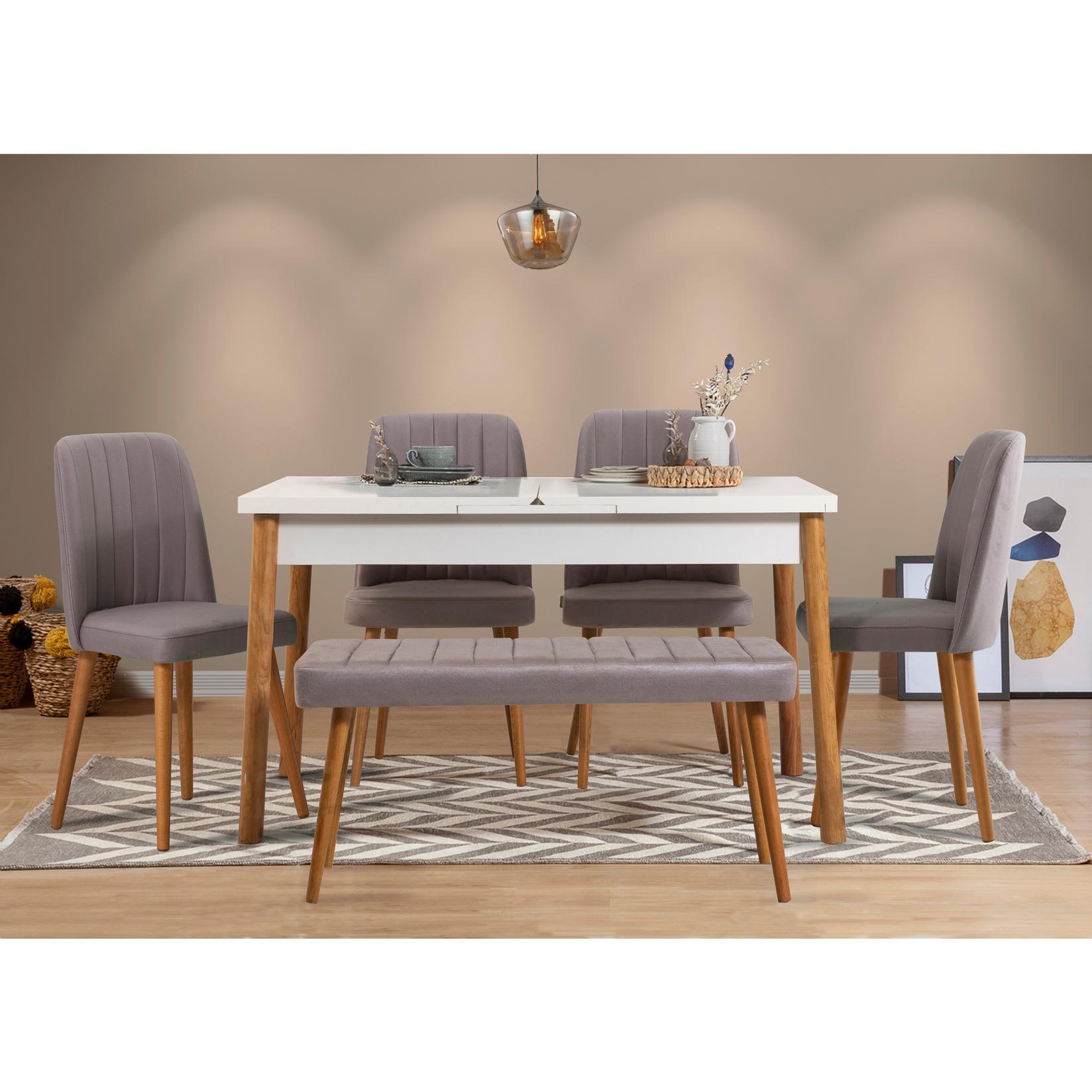 Hanah Home Set trpezarijski sto, 4 trpezarijske stolice i klupa Santiago Atlantic Šareni