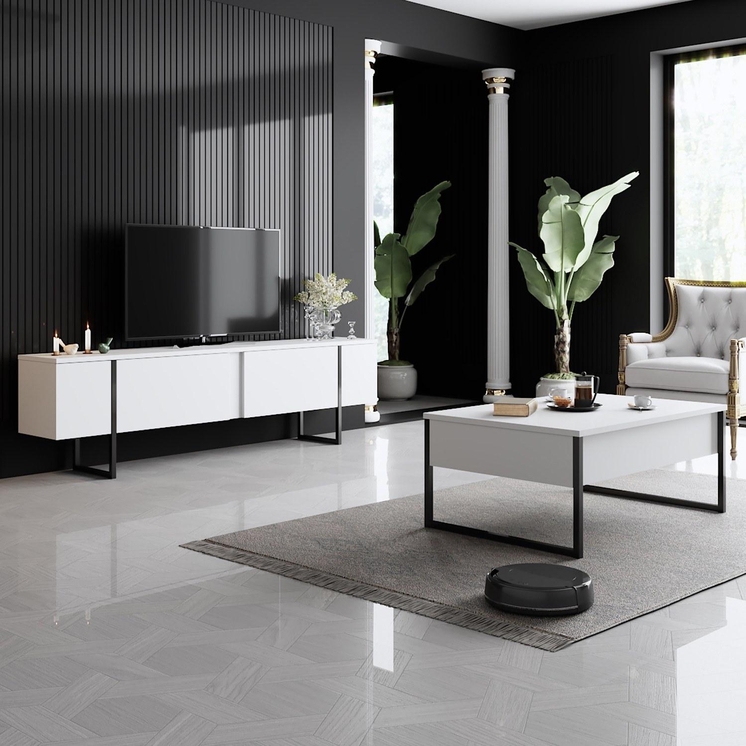 Hanah Home Set TV Komoda i klub sto Bijelo-Crni