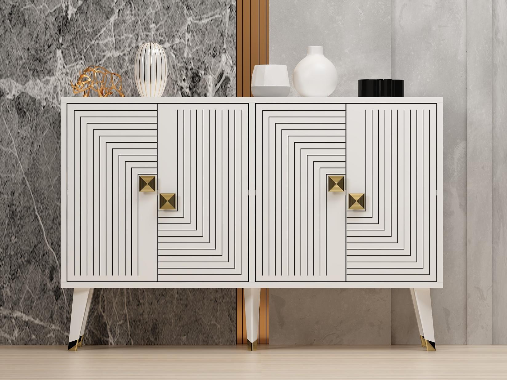 Hanah Home Komoda Ahart 120x80x30cm Bijelo-Zlatna