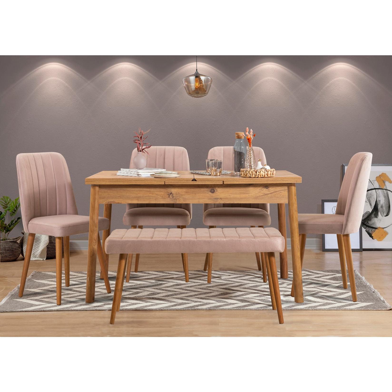 Hanah Home Set trpezarijski sto, 4 trpezarijske stolice i klupa Santiago Atlantic Bež