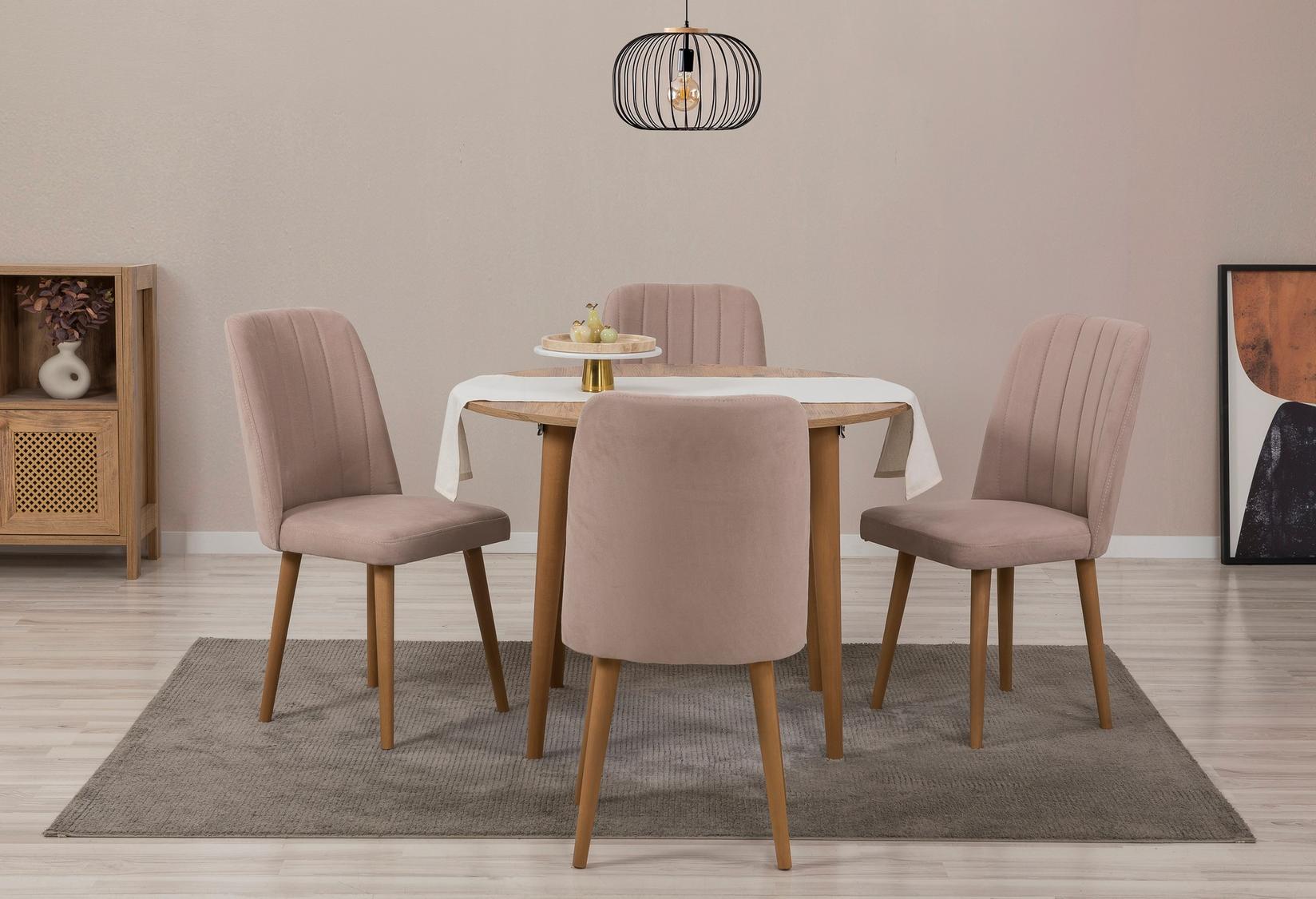 Hanah Home Set trpezarijski sto, 2 trpezarijske stolice i 2 klupe Vina 0900 Bež