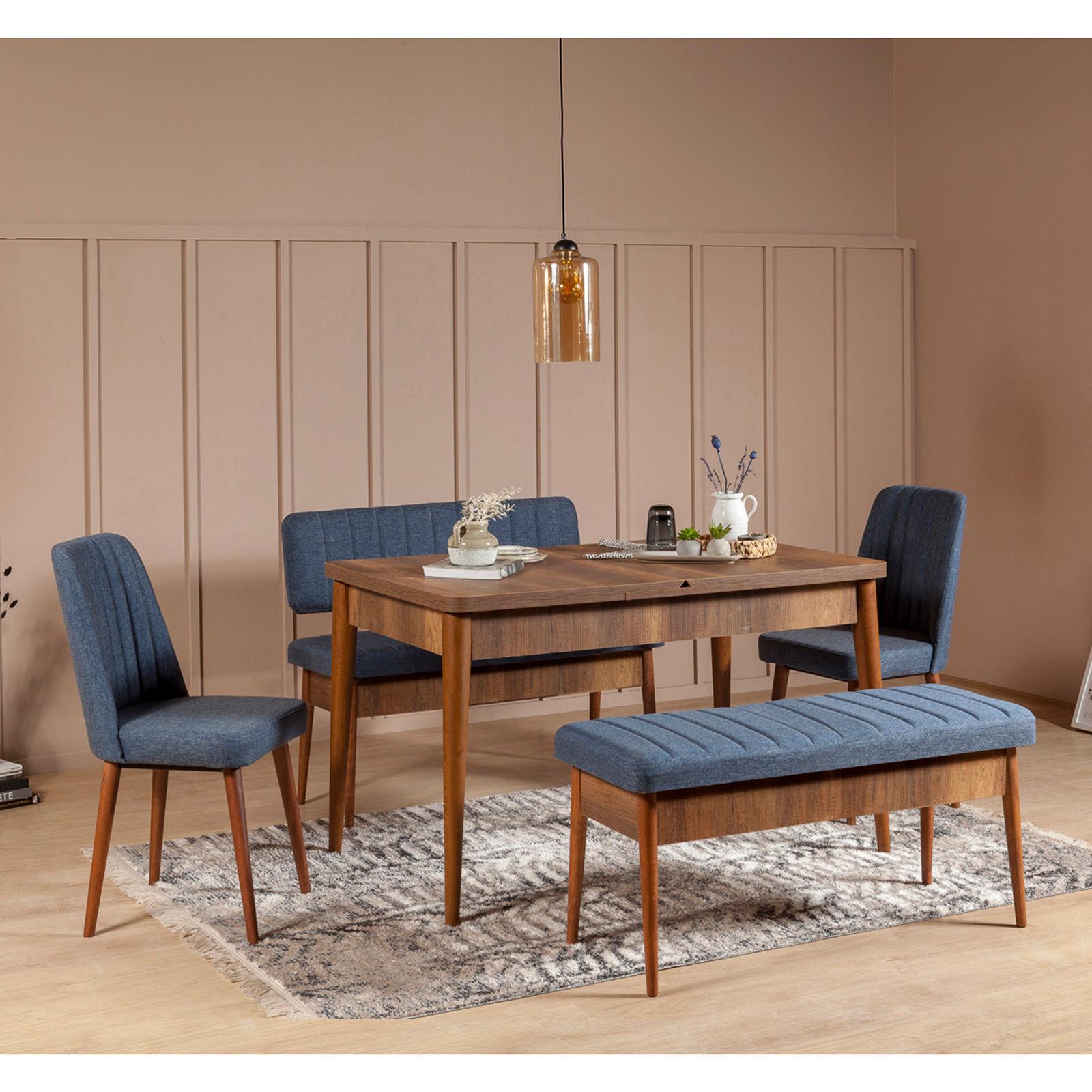 Hanah Home Set trpezarijski sto, 2 trpezarijske stolice i 2 klupe Vina Walnut Orah