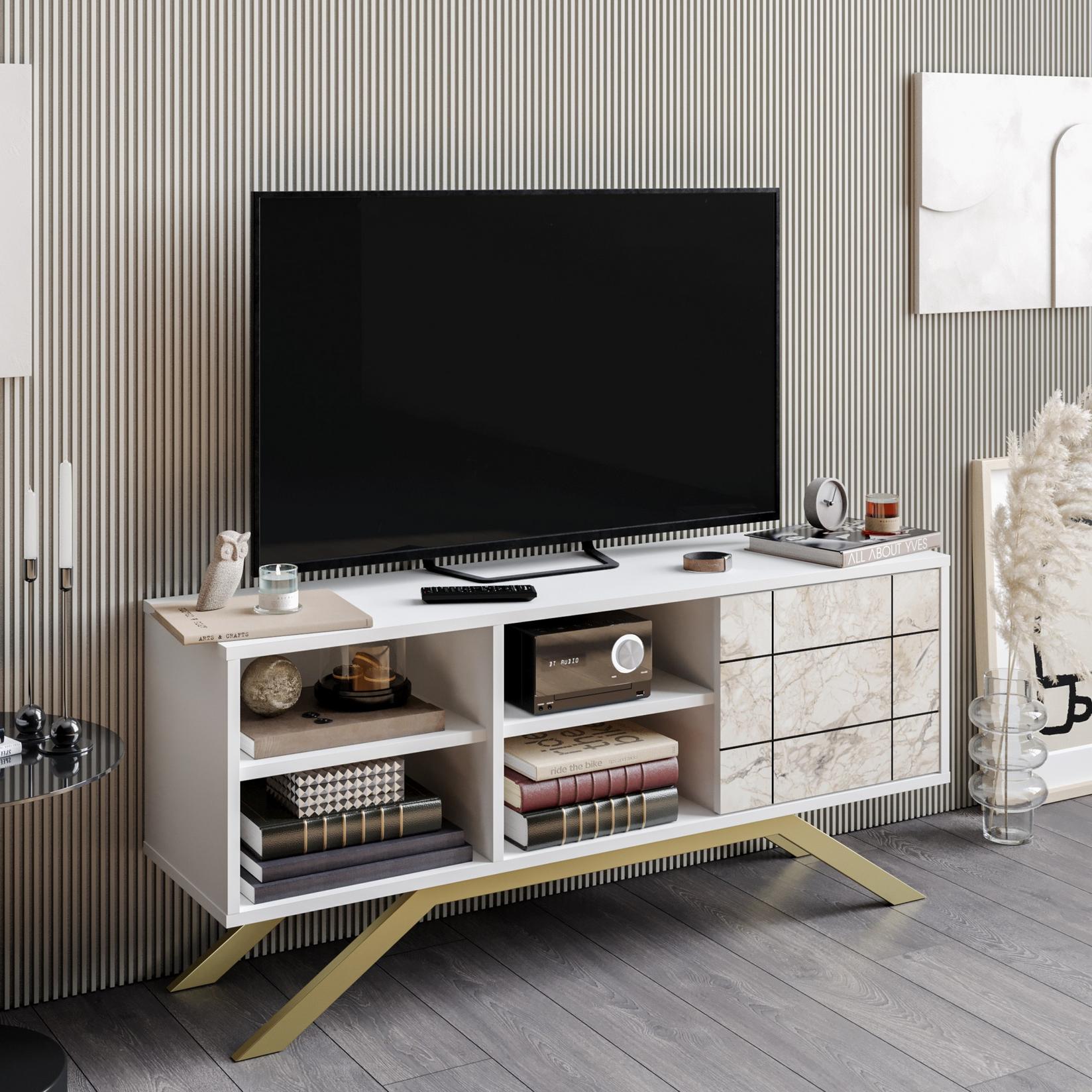 Hanah home TV Komoda North Bijelo-Zlatna