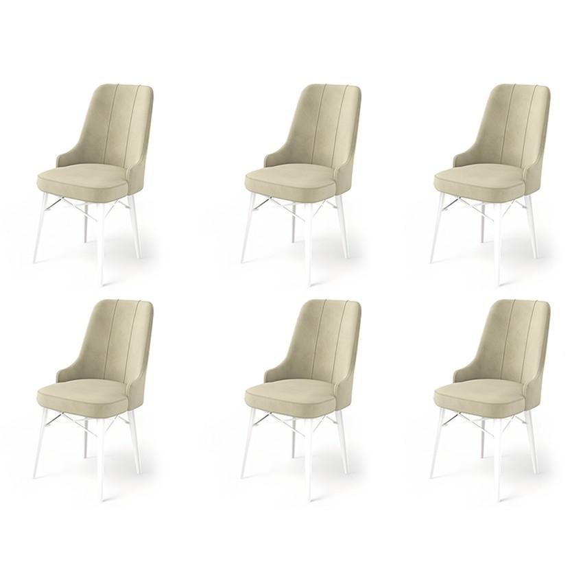 Hanah Home Set 6 trpezarijskih stolica Pare Krem-Bijeli