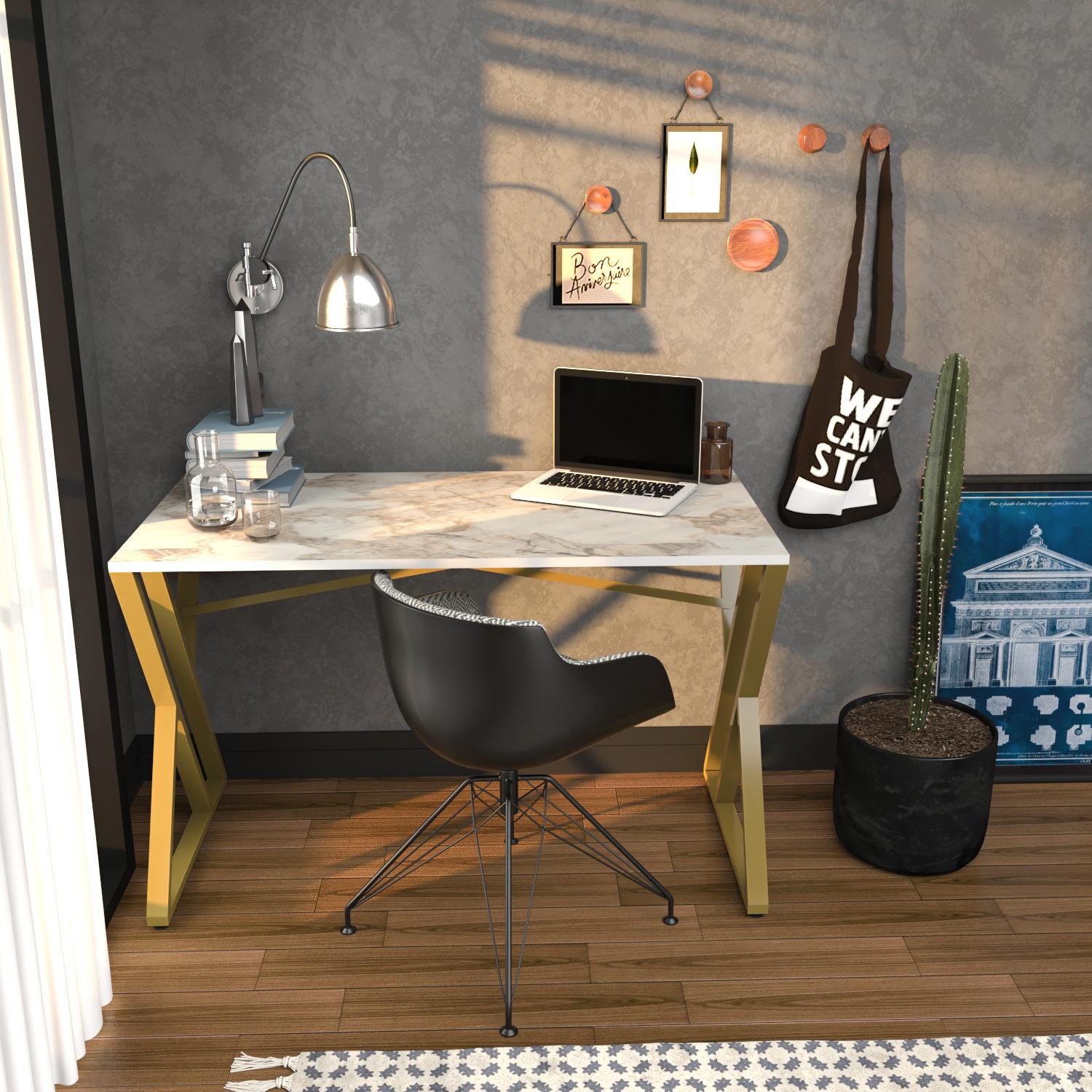 Hanah home Radni sto 120x75x60​cm Bijelo-Zlatni