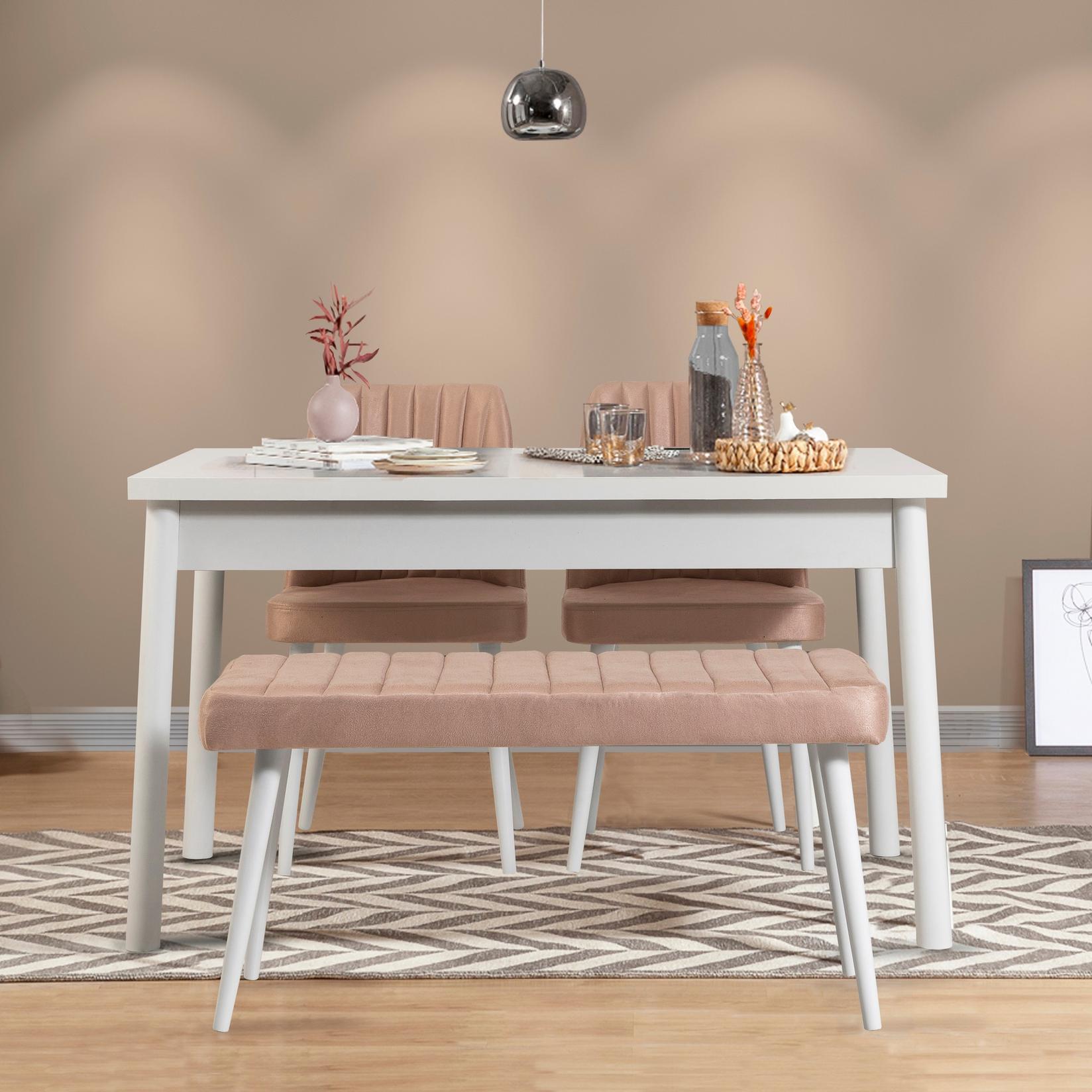 Hanah home Set trpezarijski sto, 2 trpezarijske stolice i klupa Costa Bijelo-Bež