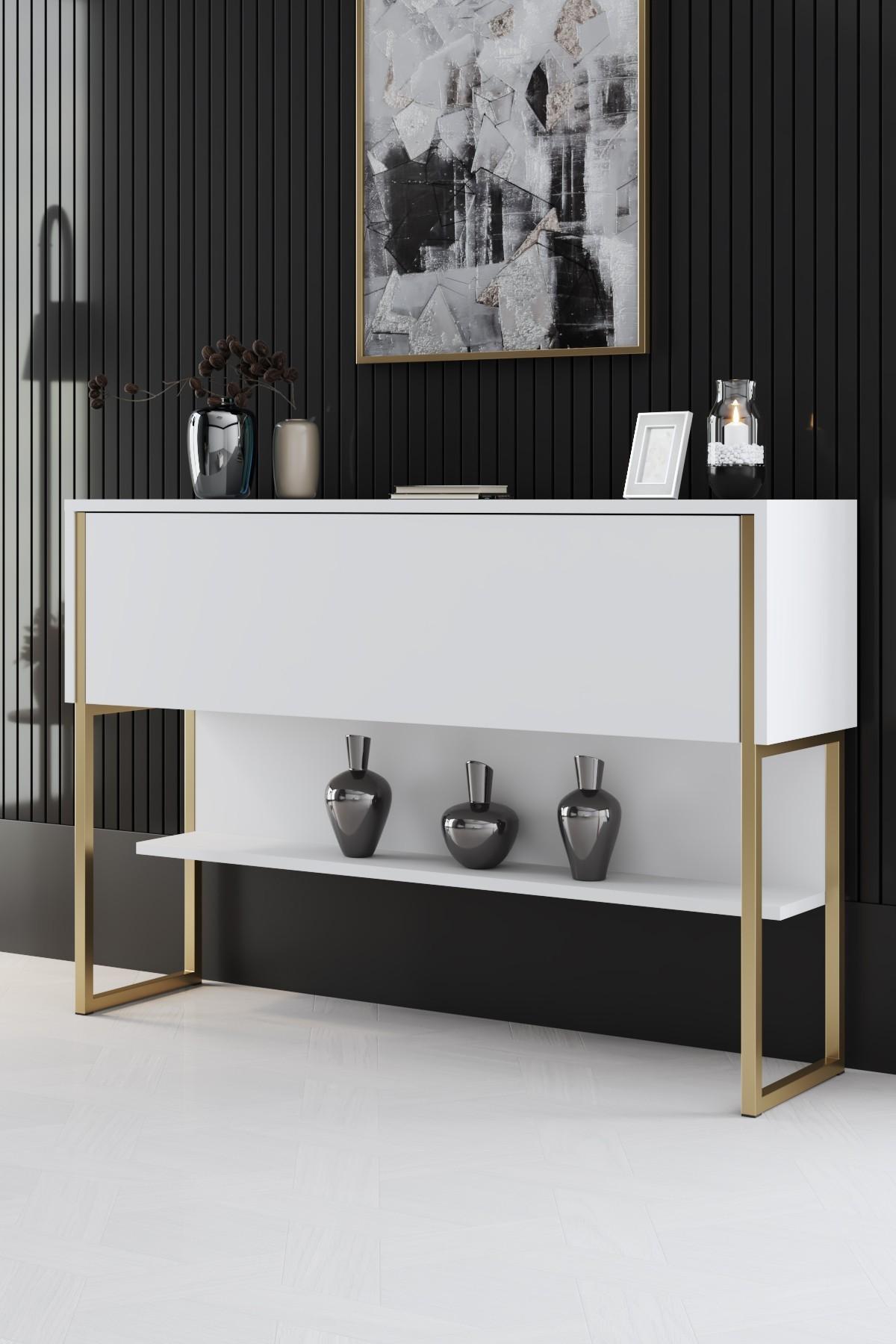 Hanah Home Komoda Luxe 120x80x30cm Zlatno-Bijela