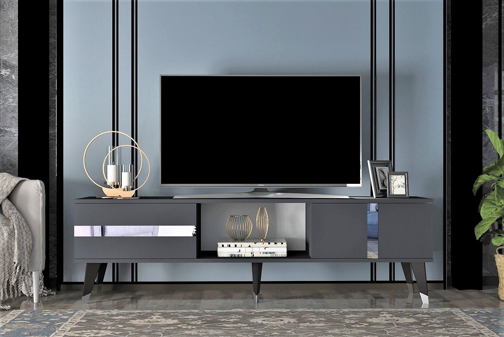 Hanah home TV komoda Vania antracit-srebrna