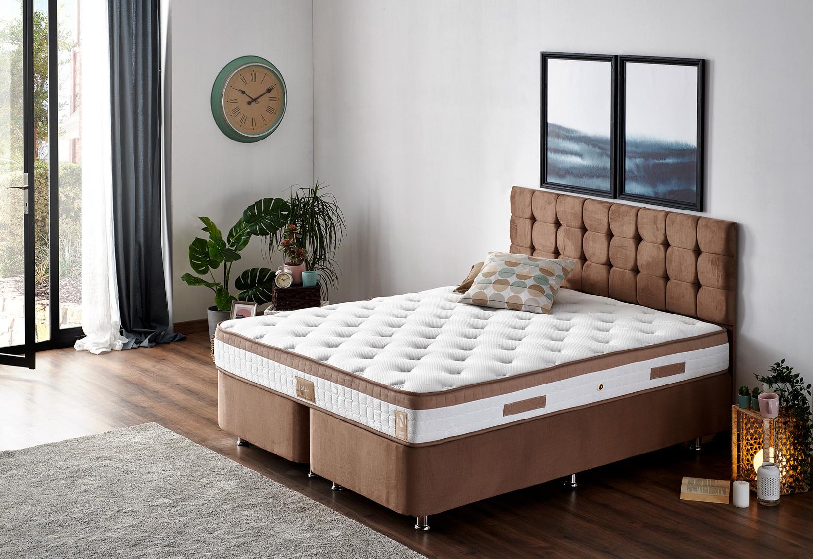 Hanah Home Bračni krevet sa prostorom za odlaganje Latte 140x38x190cm Crni