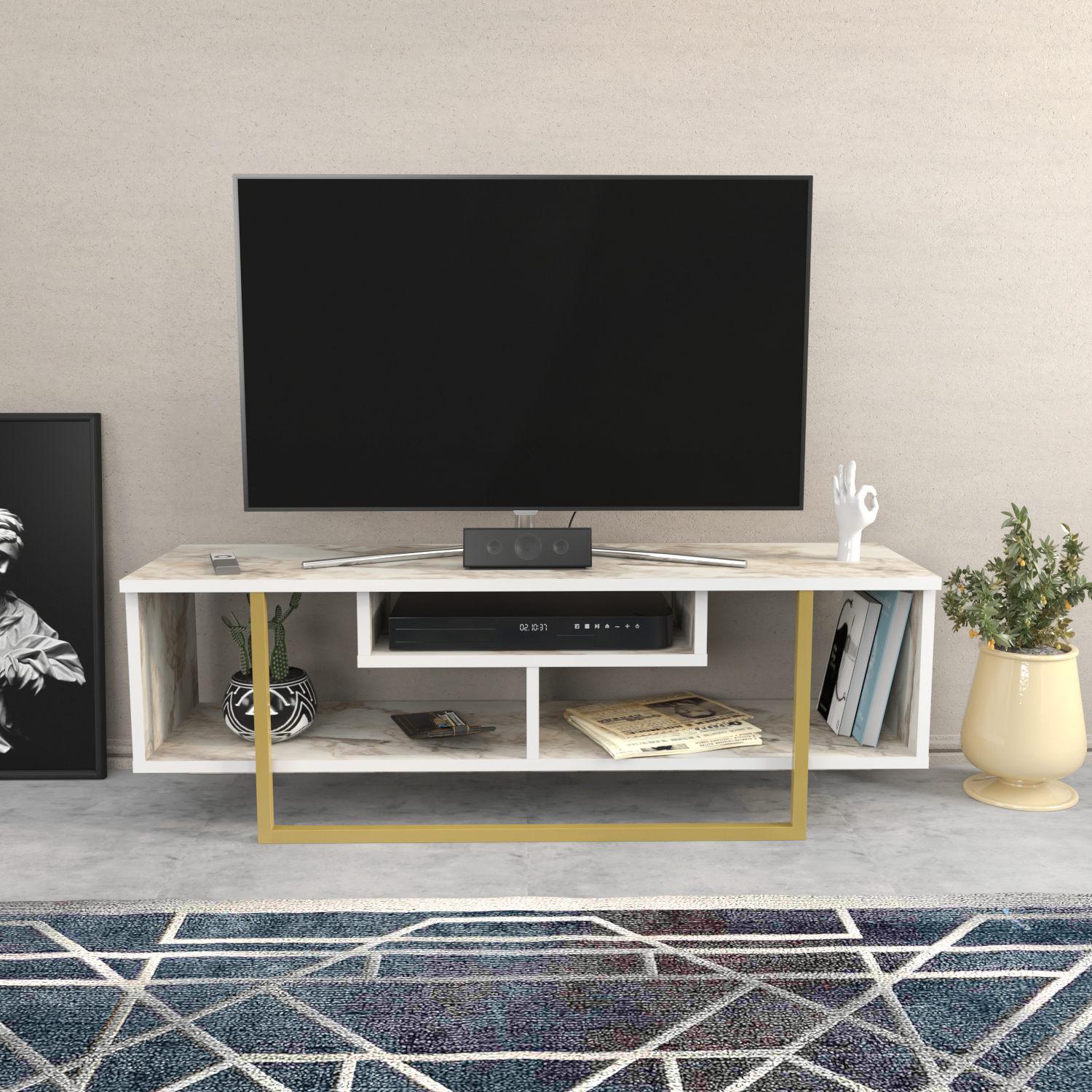 Hanah home TV Komoda Asal 120 Bijelo-Zlatna