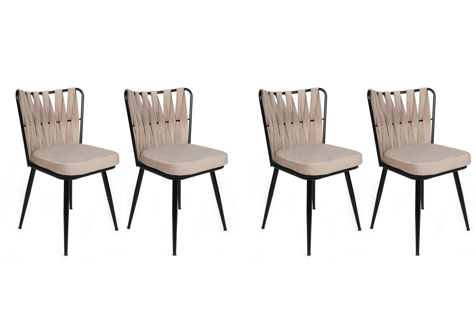 Hanah Home Set 4 trpezarijske stolice Kusakli Krem-Crni