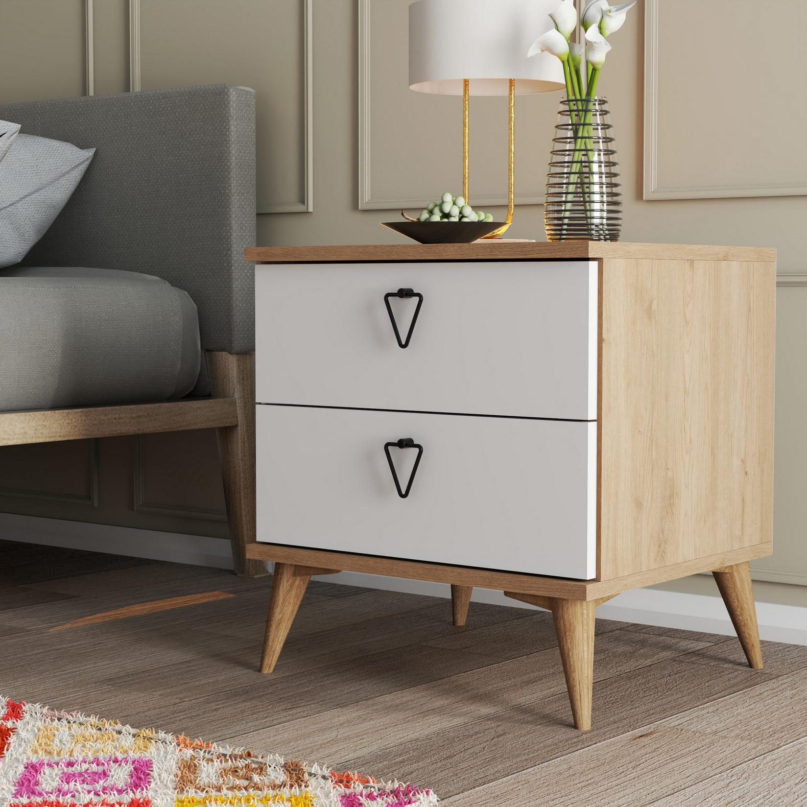 Hanah Home Noćni ormarić Versa 52x55,1x45cm Hrast-Bijeli