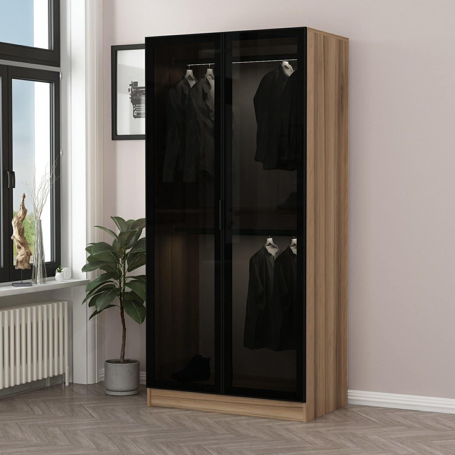 Hanah home Ormar Kale Glass Dark Grey1 90x210x52cm Tamnosivi