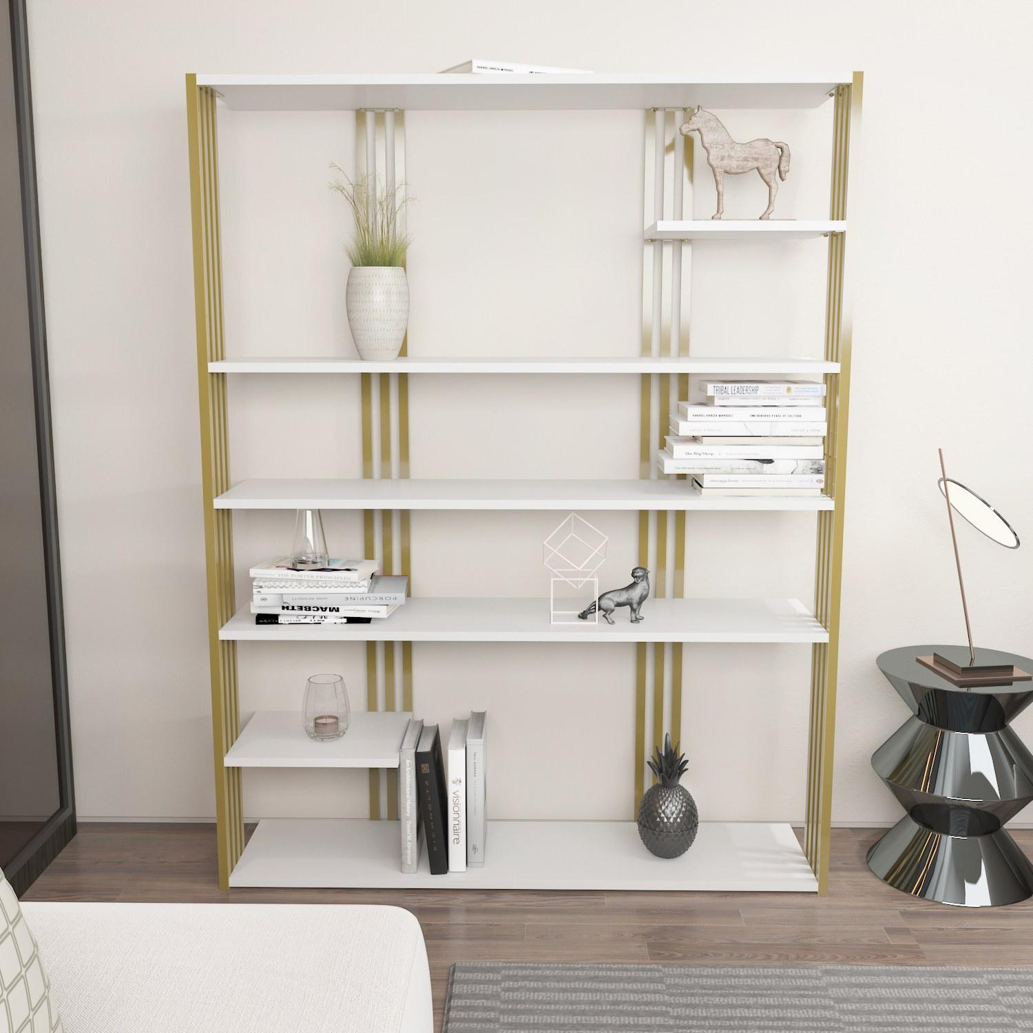 Hanah Home Polica 120x160x29,6cm Bijelo-Zlatna