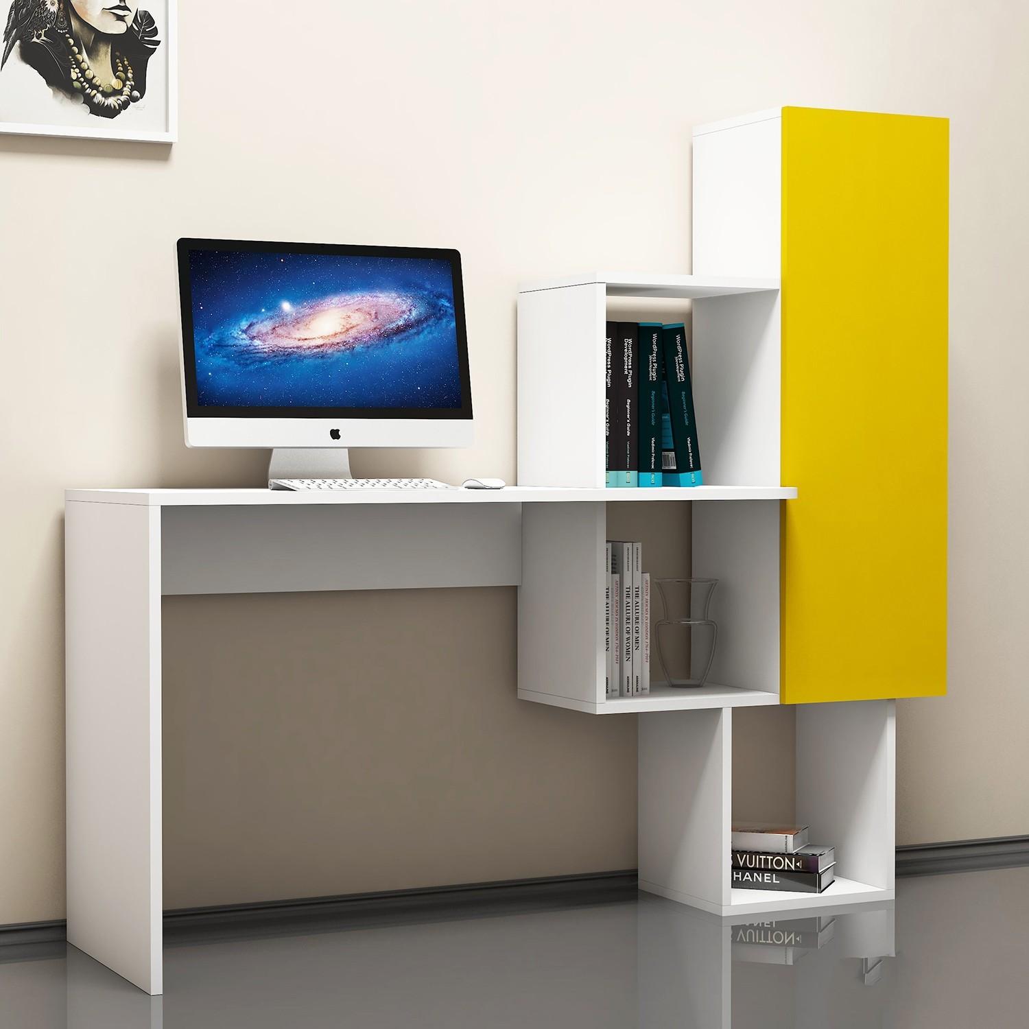 Hanah home Radni sto 145x74,8x45cm Bijelo-Žuti