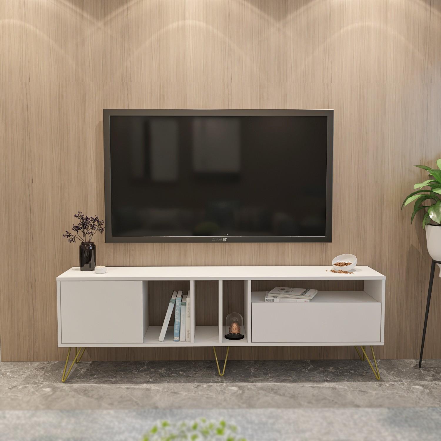 Hanah home TV Komoda Mistico (180) Bijelo-Zlatna